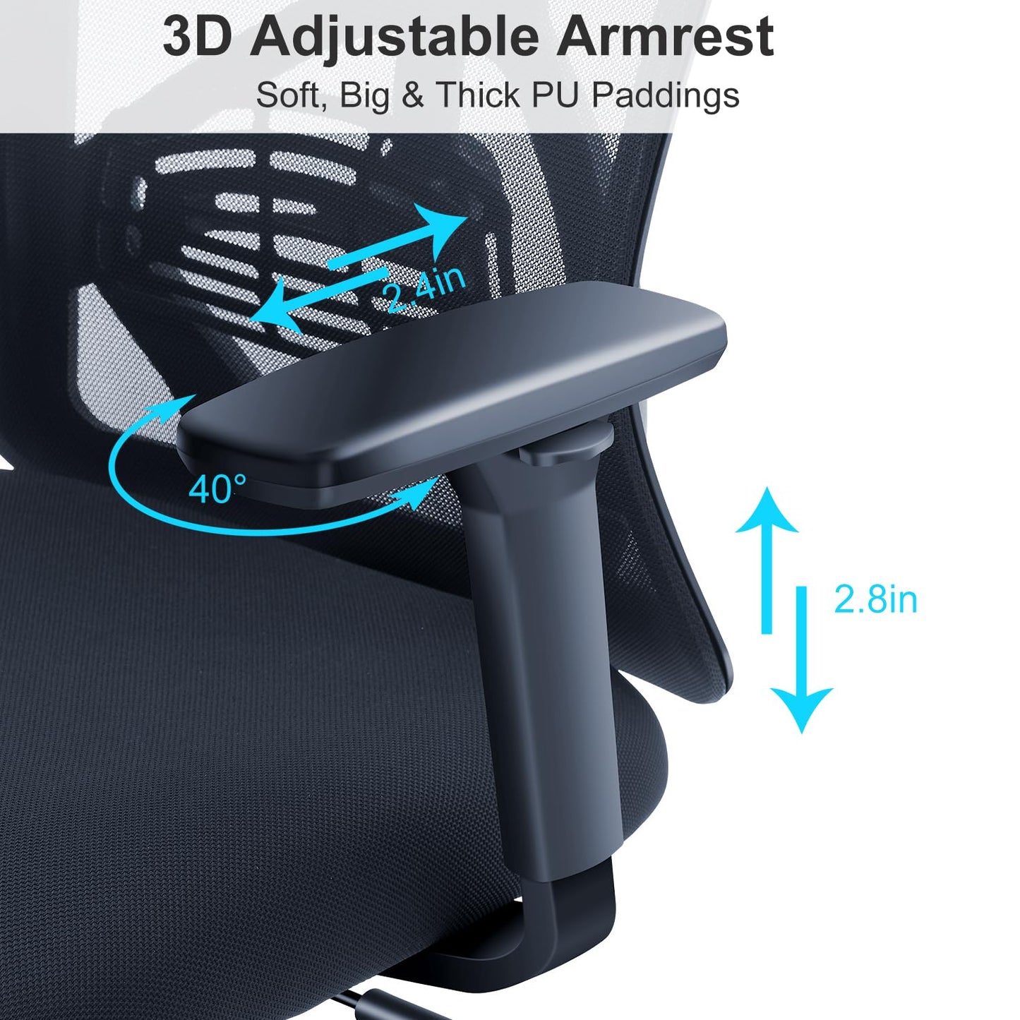 Ticova Ergonomic Office Chair - High Back Desk Chair with Adjustable Lumbar Support