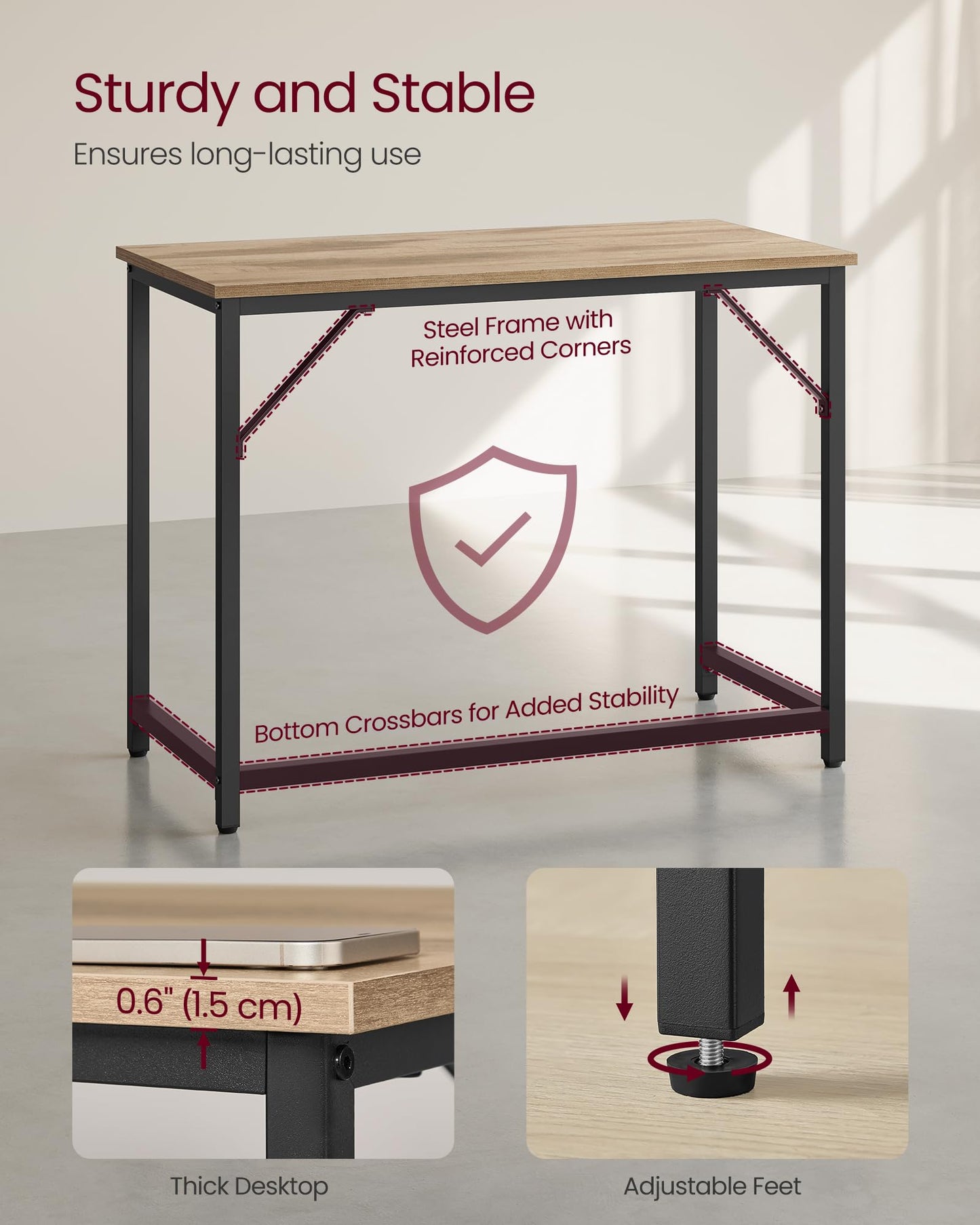 VASAGLE Computer Desk, Writing Desk, Small Office Table