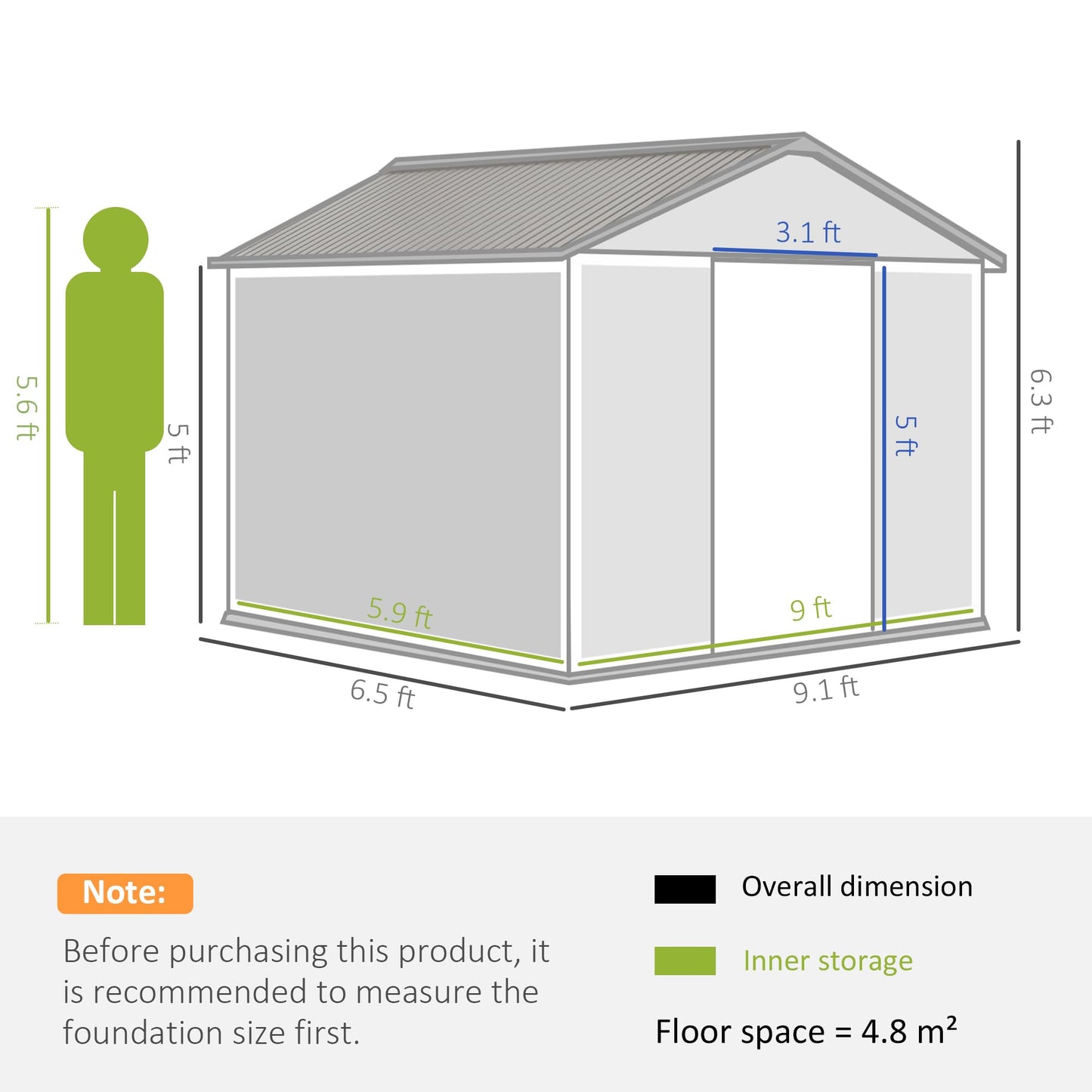 Outsunny 9 x 6ft Metal Garden Shed, Outdoor Storage Tool House with Ventilation Slots, Foundation Kit and Lockable Double Doors, Brown