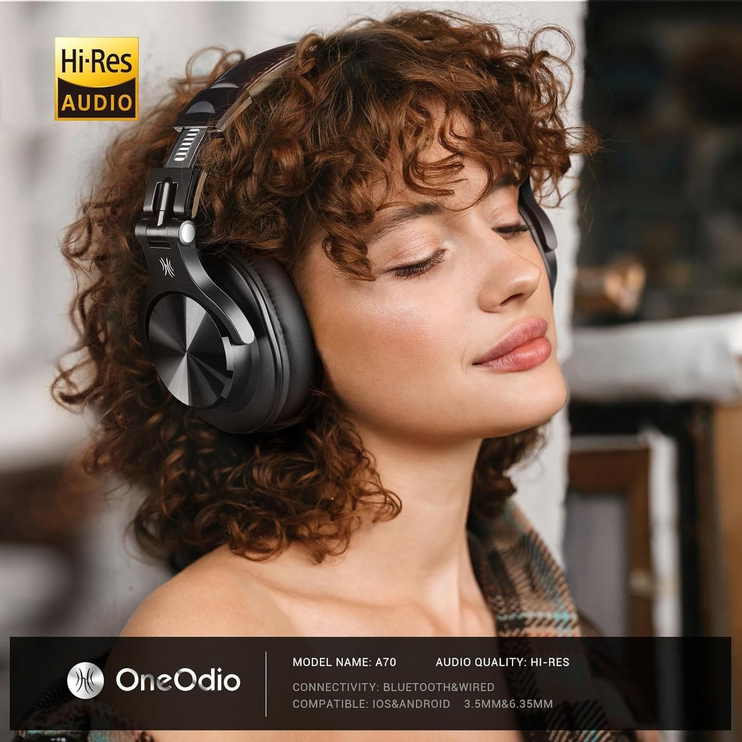 OneOdio A70 Bluetooth Headphones Over Ear, 72 Hrs Playtime, Monitor Level Stereo Sound Quality, Foldable Wireless&Wired DJ Headphone, Professional Studio Headphones for DJ/TV/PC/Phone