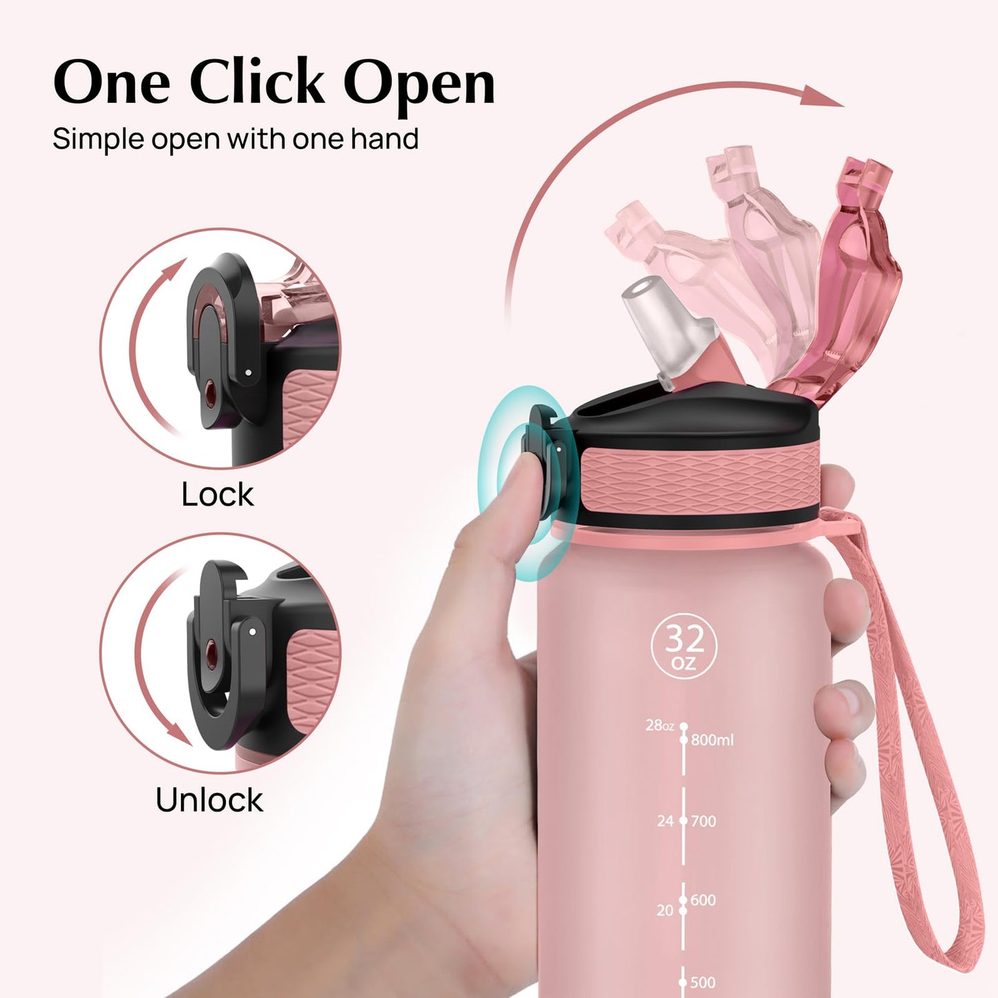 EYQ Water Bottle 1L / 500ML, 16oz / 32oz Leak-Proof Motivational Sports Drinks Bottle with Time Marker, Tritan BPA-Free, Drinking Waterbottles for Fitness, School, Gym, Outdoor Sports