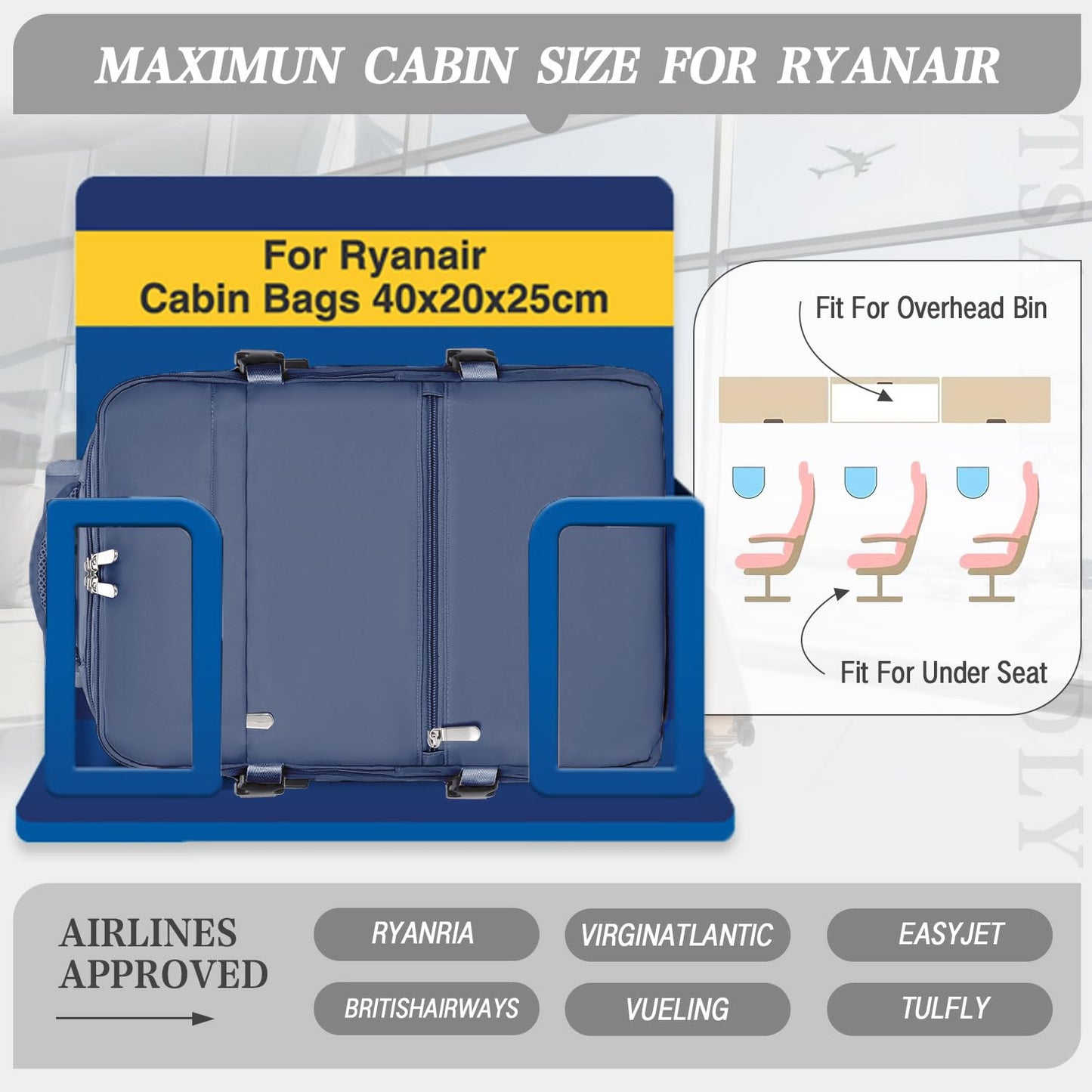 for Ryanair Cabin Bags 40x20x25 Underseat Cabin