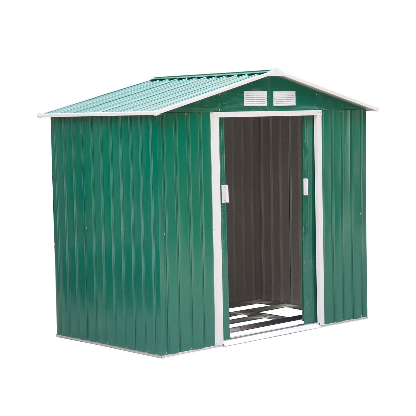 Outsunny 9 x 6ft Metal Garden Shed, Outdoor Storage Tool House with Ventilation Slots, Foundation Kit and Lockable Double Doors, Brown
