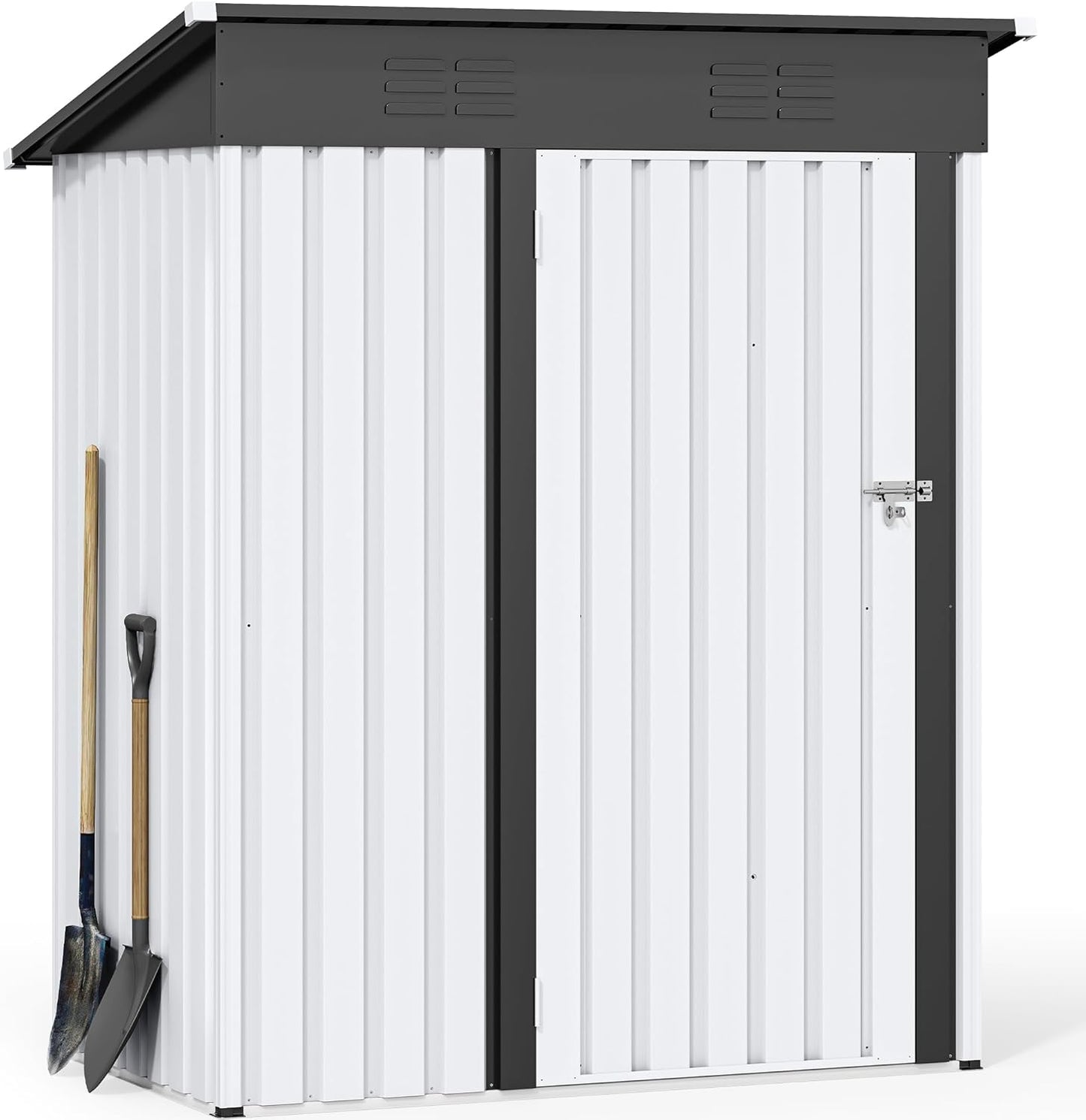 YITAHOME 5x3ft Outdoor Storage Shed, Weatherproof Tool Shed w/Locking Entry & Ventilation for Grass Cutter, Bike, Equipment, Courtyard, Garden (White)