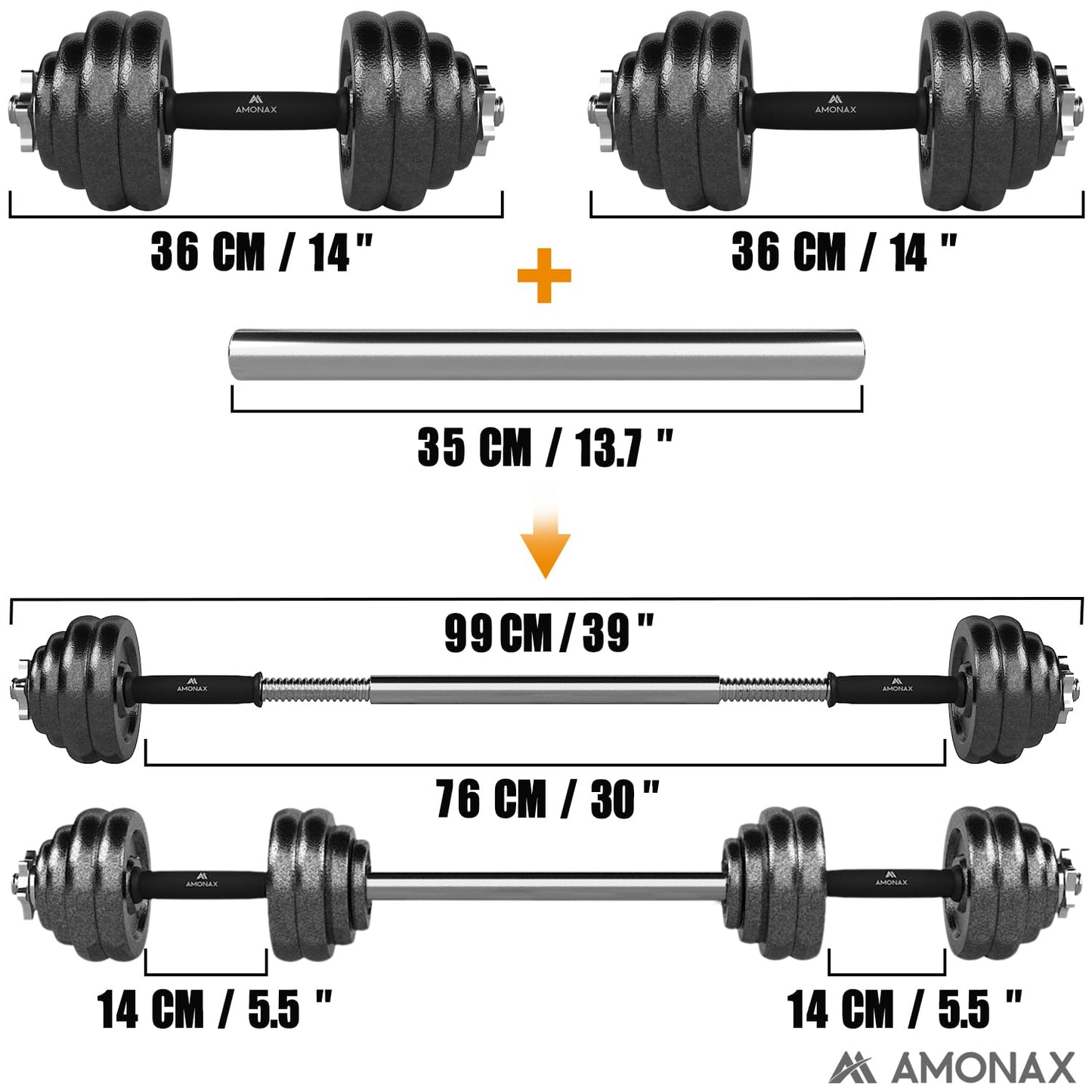 Amonax 20kg 30kg Cast Iron Adjustable Dumbbells