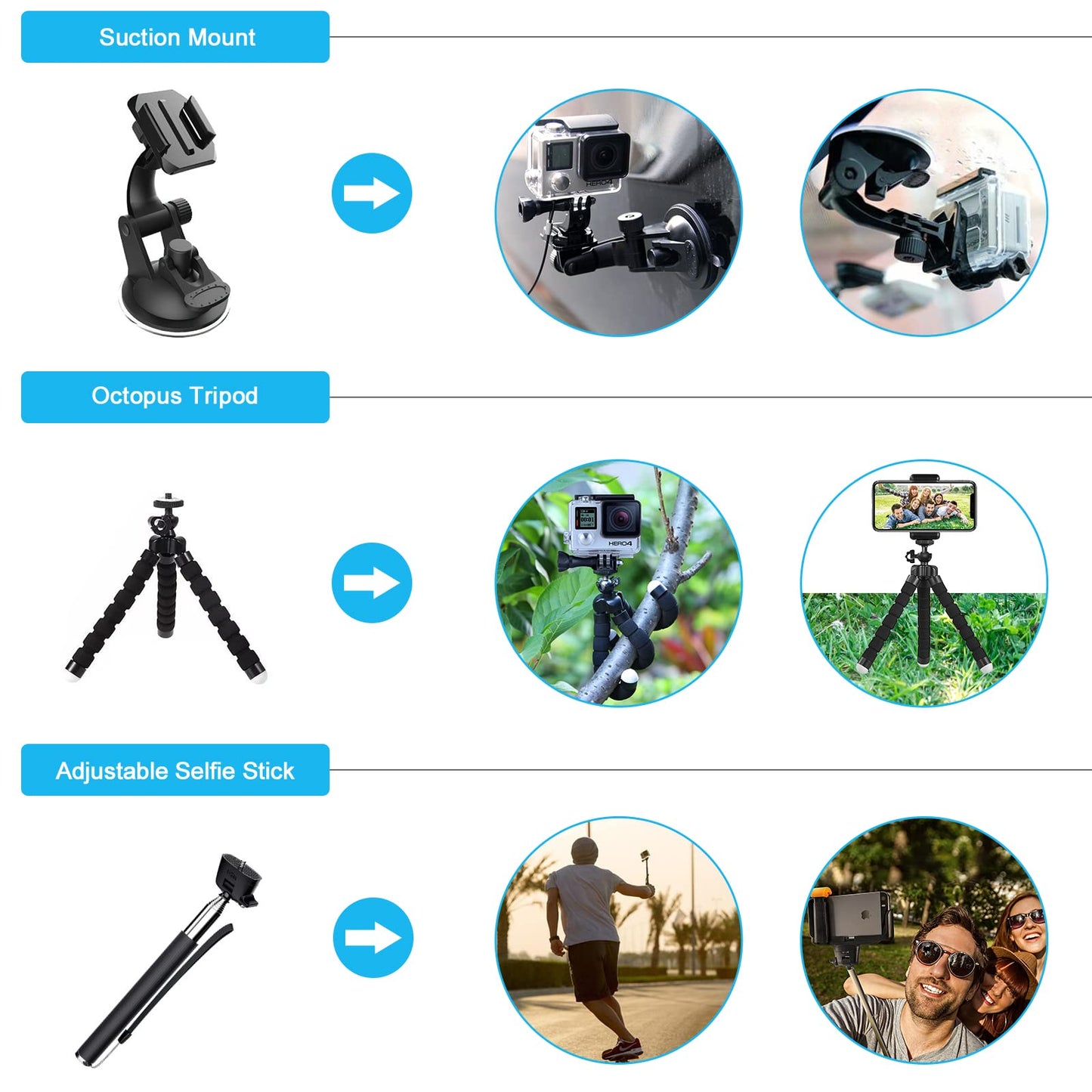 Artman Action Camera Accessories Kit 60-In-1 for GoPro Hero 13 12 11 10 9 Insta360 X4 X3 X2 GO3S DJI OSMO Action 5 4 3 SJCAM DBPOWER AKASO VicTsing APEMAN WiMiUS QUMOX Lightdow Campark Sony Sports DV