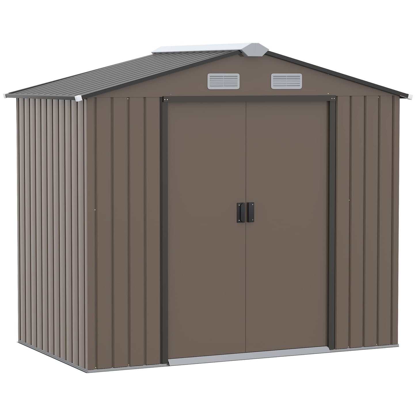 Outsunny 9 x 6ft Metal Garden Shed, Outdoor Storage Tool House with Ventilation Slots, Foundation Kit and Lockable Double Doors, Brown