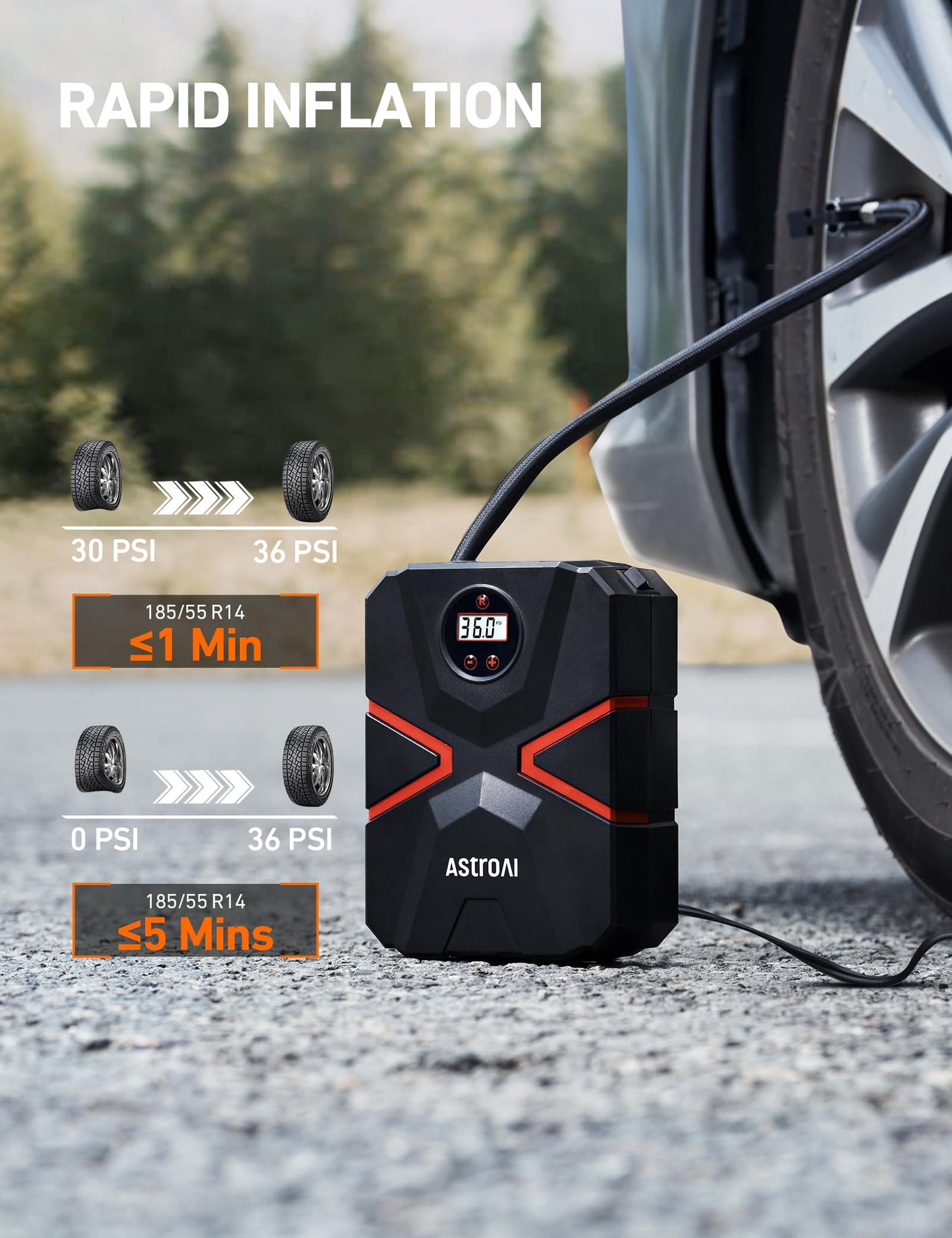 AstroAI Tyre Inflator Air Compressor 12V DC, Digital Car Tyre Pump 150 PSI