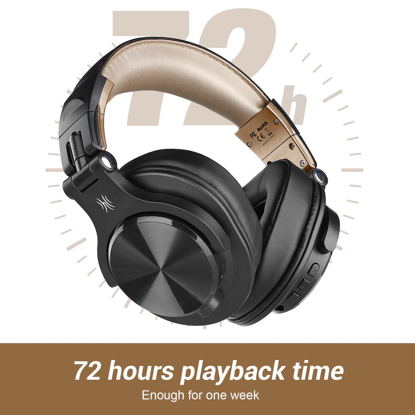 OneOdio A70 Bluetooth Headphones Over Ear, 72 Hrs Playtime, Monitor Level Stereo Sound Quality, Foldable Wireless&Wired DJ Headphone, Professional Studio Headphones for DJ/TV/PC/Phone