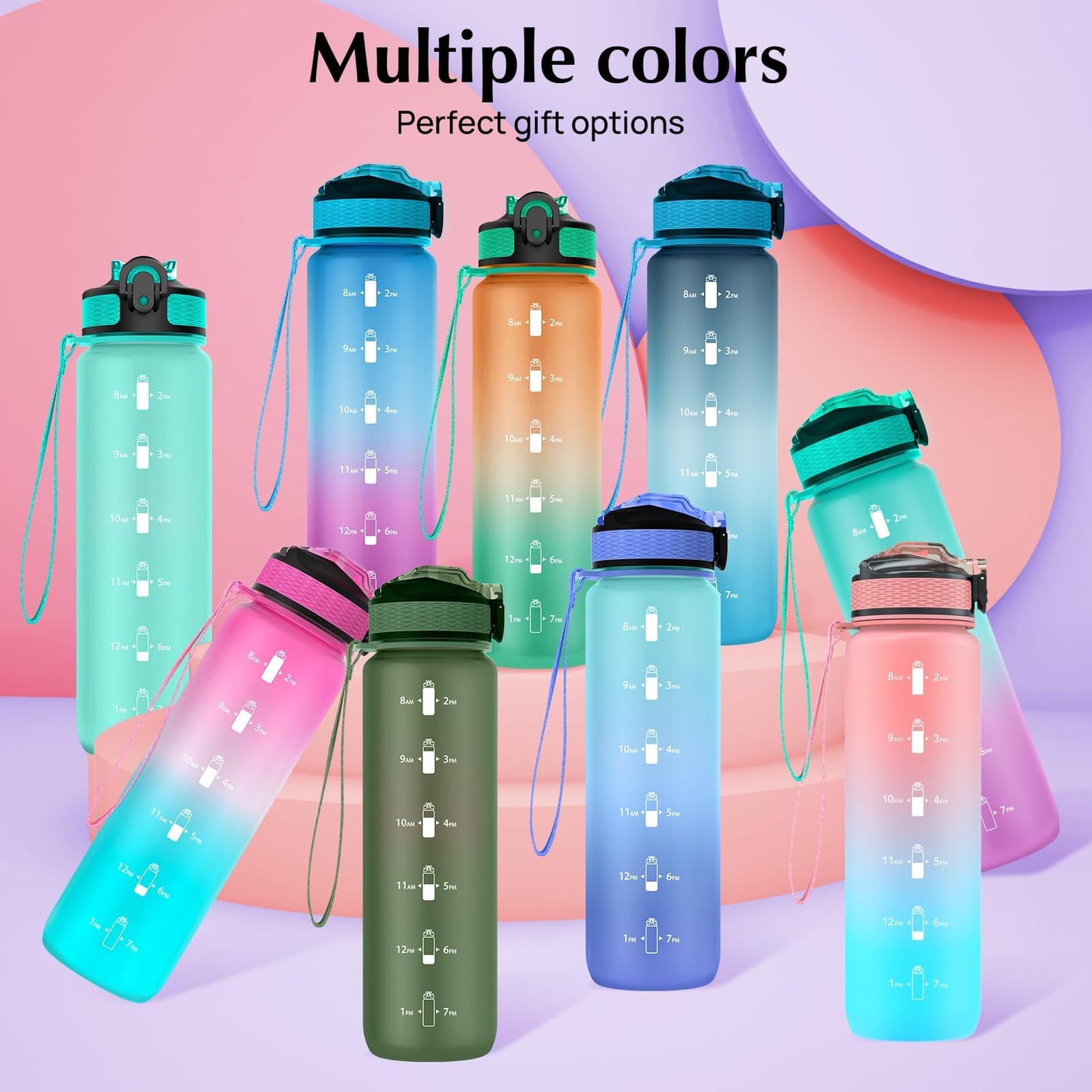 EYQ Water Bottle 1L / 500ML, 16oz / 32oz Leak-Proof Motivational Sports Drinks Bottle with Time Marker, Tritan BPA-Free, Drinking Waterbottles for Fitness, School, Gym, Outdoor Sports