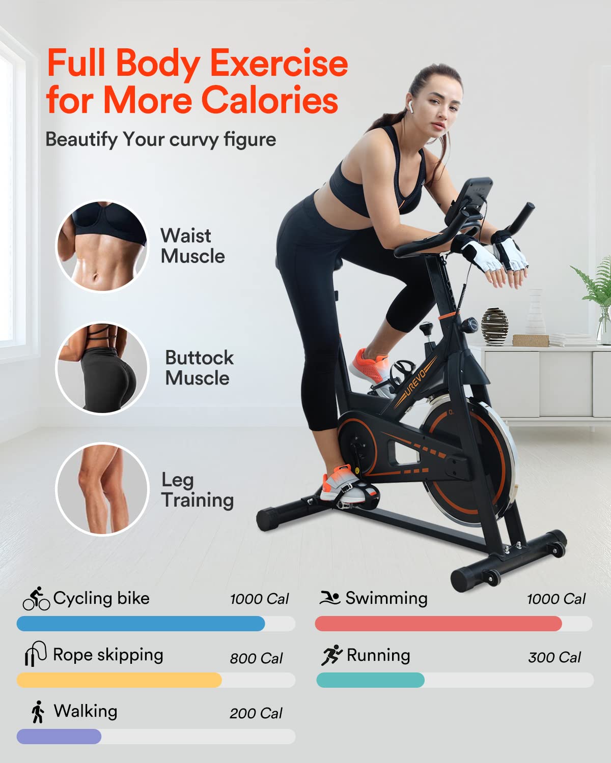 UREVO Magnetic Resistance Exercise Bike for Home, Indoor Cycling Bike with LCD Display, Stationary Spin Bike with 10kg Flywheel for Home Gym