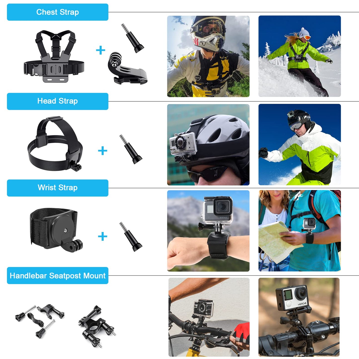 Artman Action Camera Accessories Kit 60-In-1 for GoPro Hero 13 12 11 10 9 Insta360 X4 X3 X2 GO3S DJI OSMO Action 5 4 3 SJCAM DBPOWER AKASO VicTsing APEMAN WiMiUS QUMOX Lightdow Campark Sony Sports DV