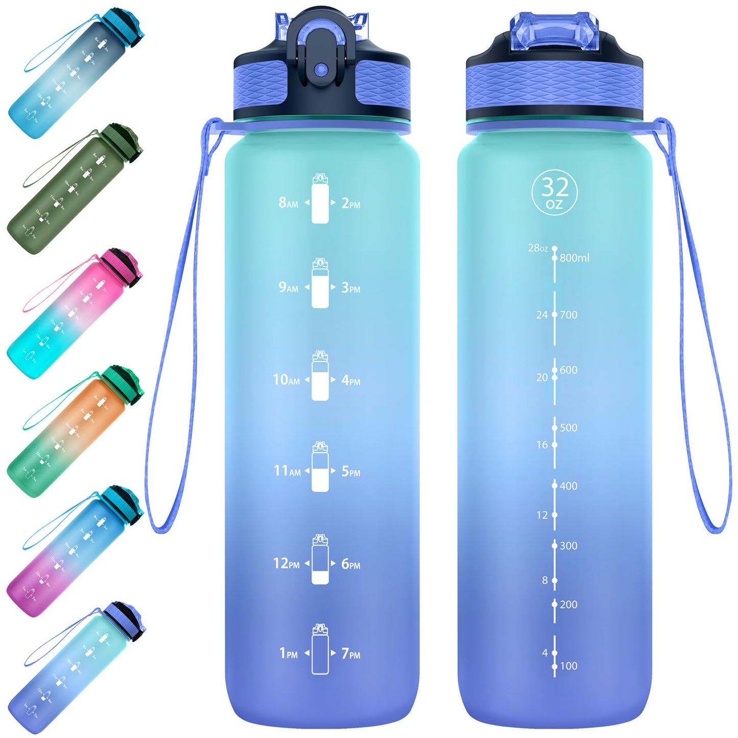EYQ Water Bottle 1L / 500ML, 16oz / 32oz Leak-Proof Motivational Sports Drinks Bottle with Time Marker, Tritan BPA-Free, Drinking Waterbottles for Fitness, School, Gym, Outdoor Sports