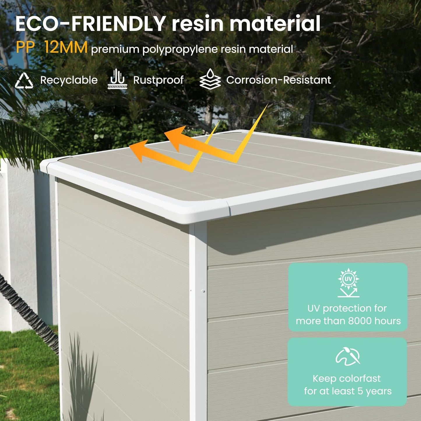 UDPATIO Outdoor Resin Storage Shed 6x4.5 FT, Plastic Garden Shed for Bike, Garbage Can, Tool, Outside Sheds & Outdoor Storage Storage Box with Lockable Door for Backyard, Patio, Lawn, Grey & White