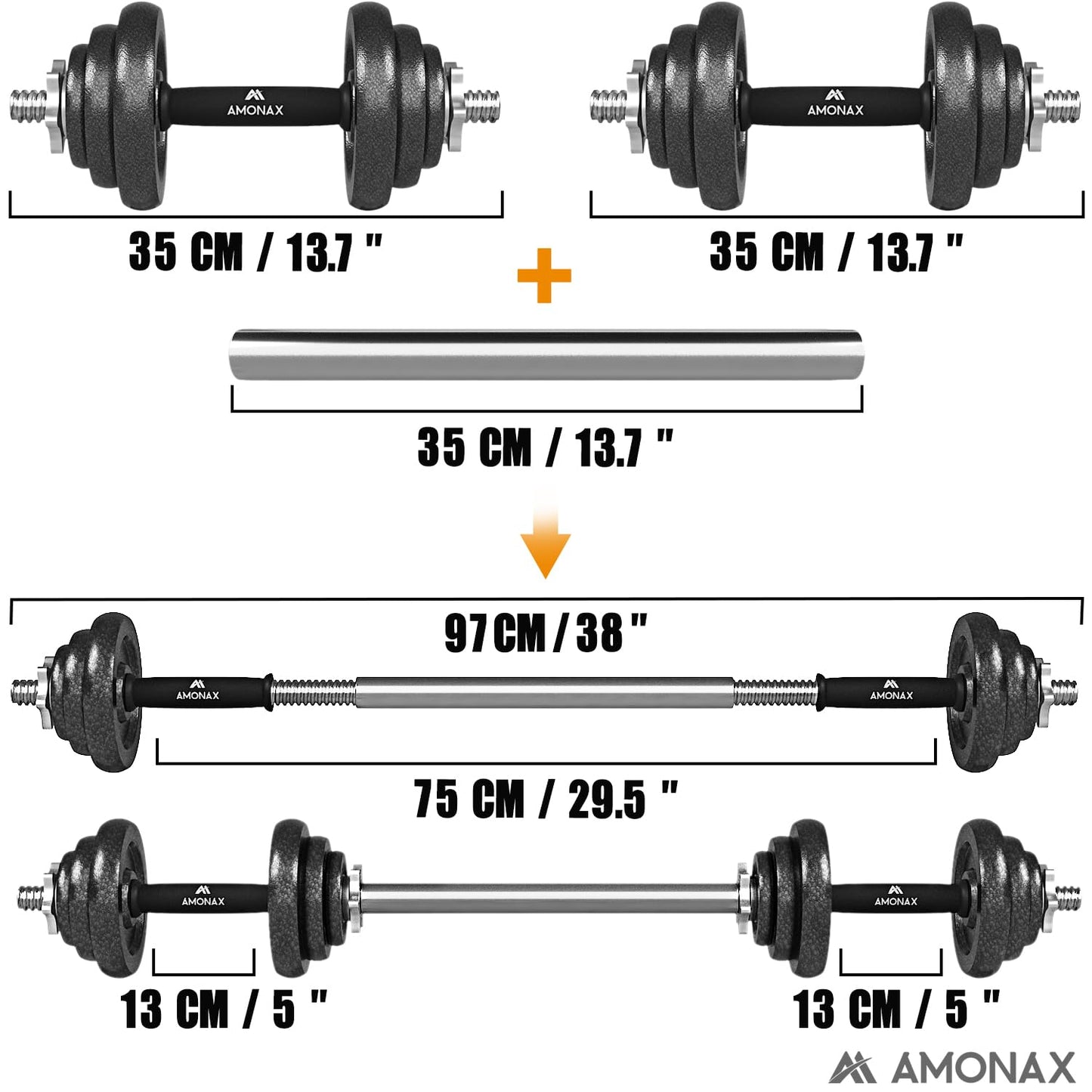 Amonax 20kg 30kg Cast Iron Adjustable Dumbbells