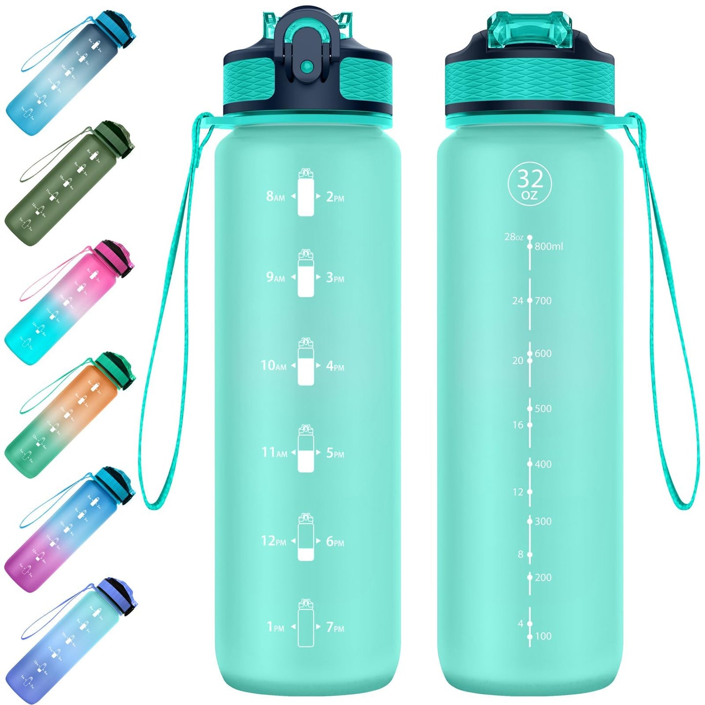 EYQ Water Bottle 1L / 500ML, 16oz / 32oz Leak-Proof Motivational Sports Drinks Bottle with Time Marker, Tritan BPA-Free, Drinking Waterbottles for Fitness, School, Gym, Outdoor Sports