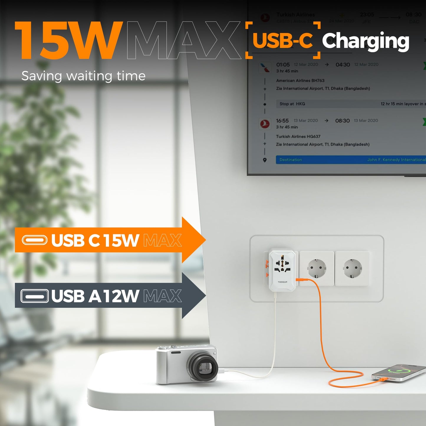 TESSAN Universal Travel Adapter Worldwide with 2 USB C and 2 USB A Ports