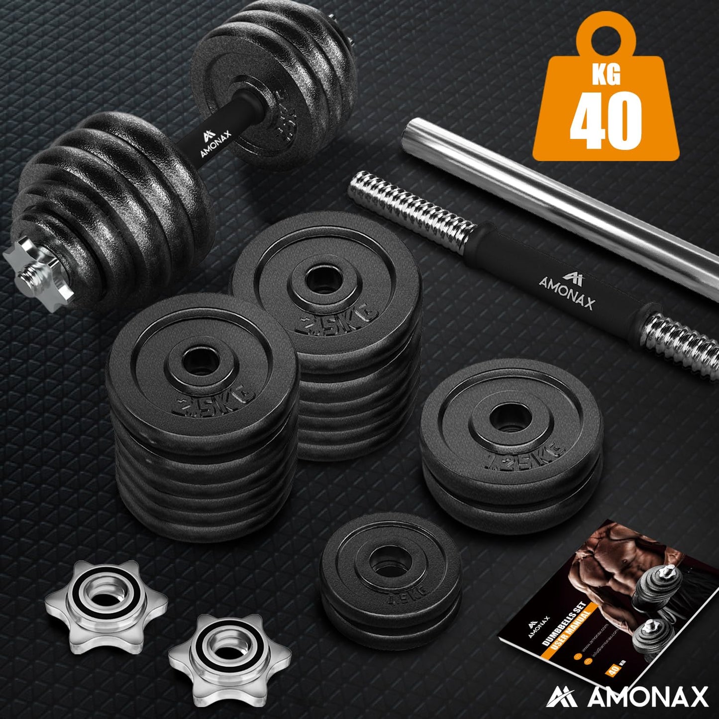 Amonax 20kg 30kg Cast Iron Adjustable Dumbbells