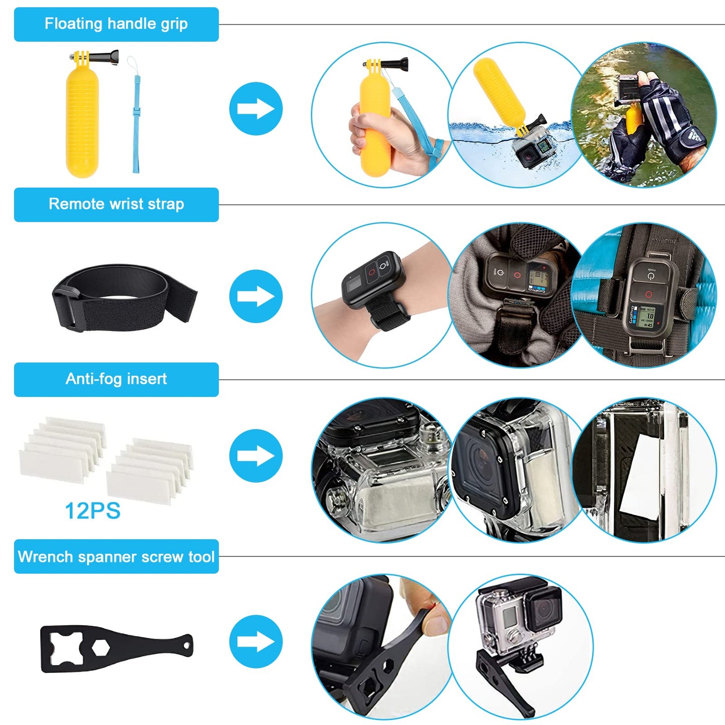 Artman Action Camera Accessories Kit 60-In-1 for GoPro Hero 13 12 11 10 9 Insta360 X4 X3 X2 GO3S DJI OSMO Action 5 4 3 SJCAM DBPOWER AKASO VicTsing APEMAN WiMiUS QUMOX Lightdow Campark Sony Sports DV