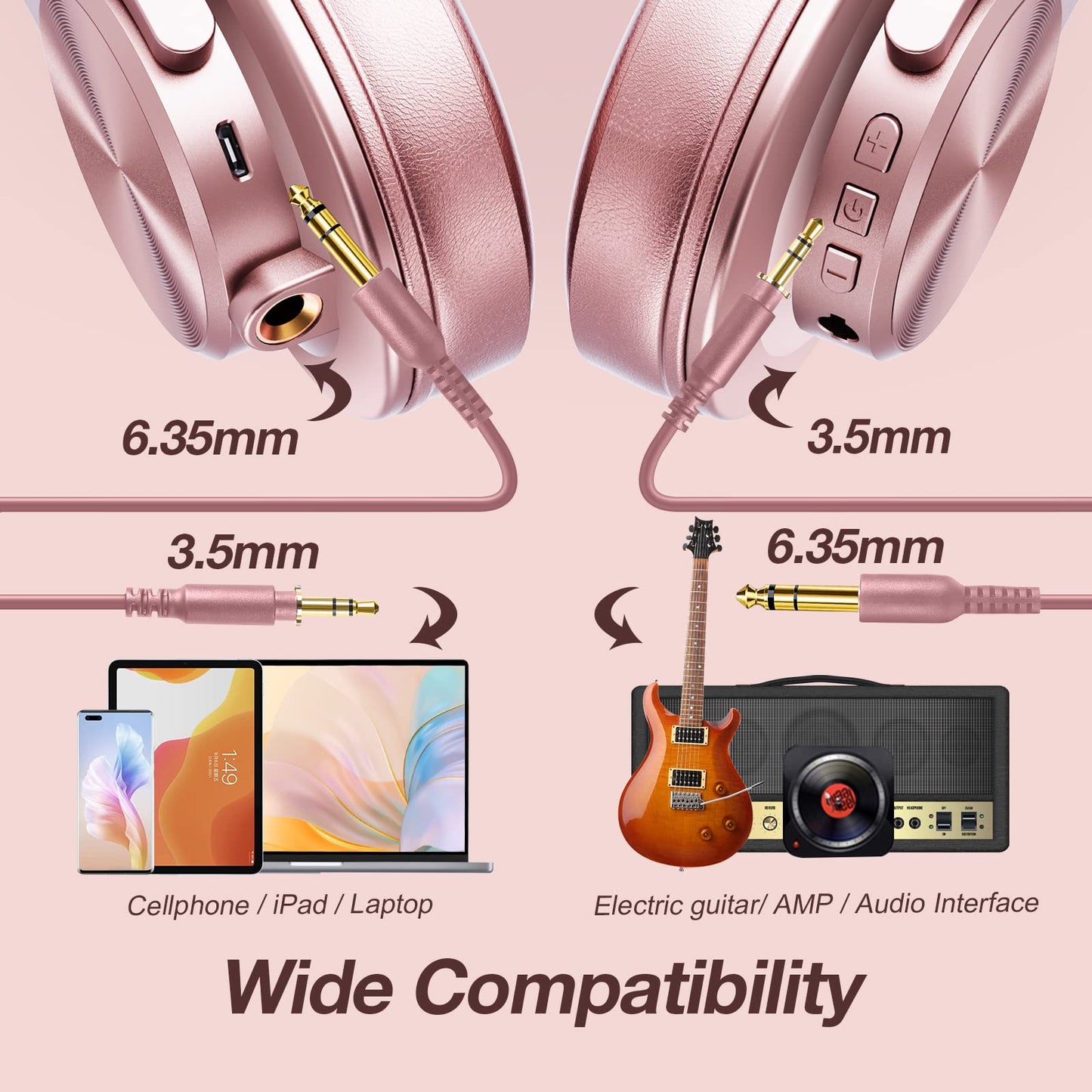 OneOdio A70 Bluetooth Headphones Over Ear, 72 Hrs Playtime, Monitor Level Stereo Sound Quality, Foldable Wireless&Wired DJ Headphone, Professional Studio Headphones for DJ/TV/PC/Phone