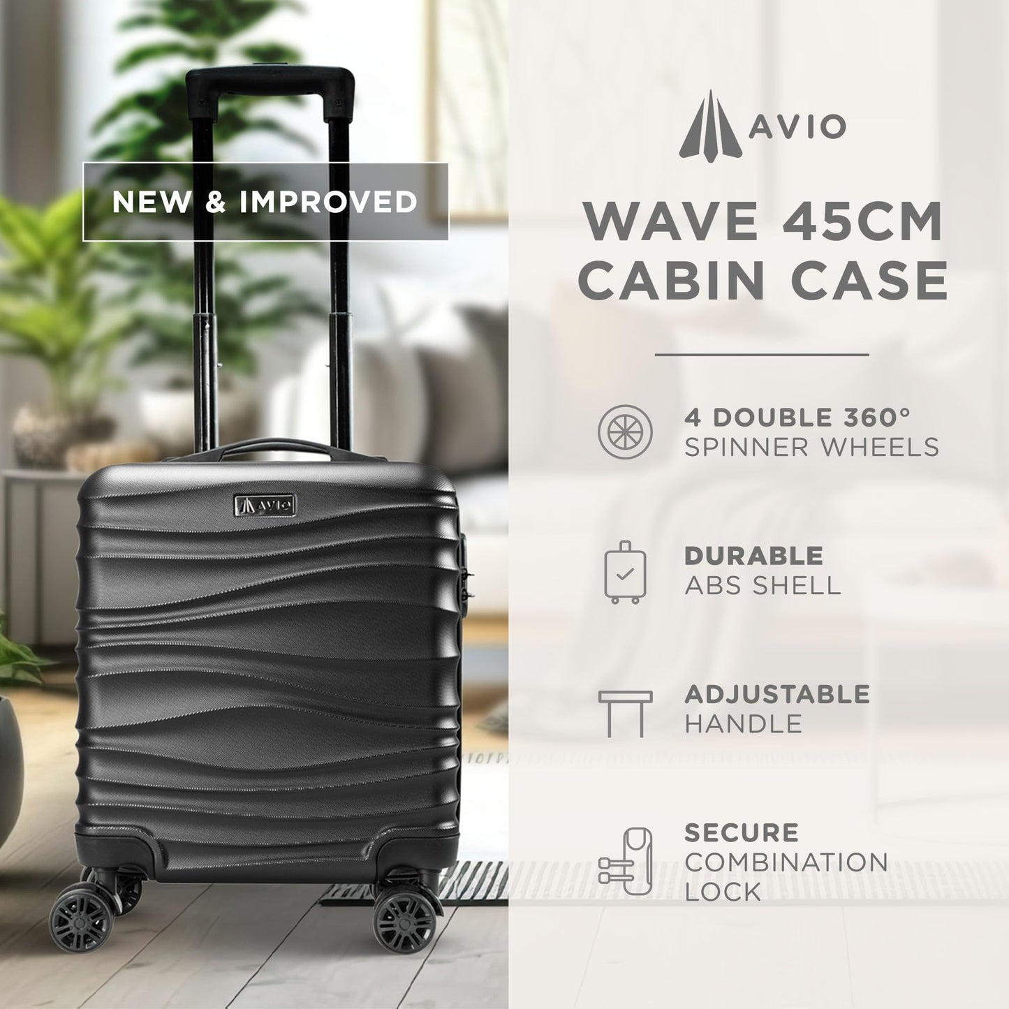 Wave Cabin Suitcase 45x36x20cm - Lightweight Double Wheel Luggage Bag