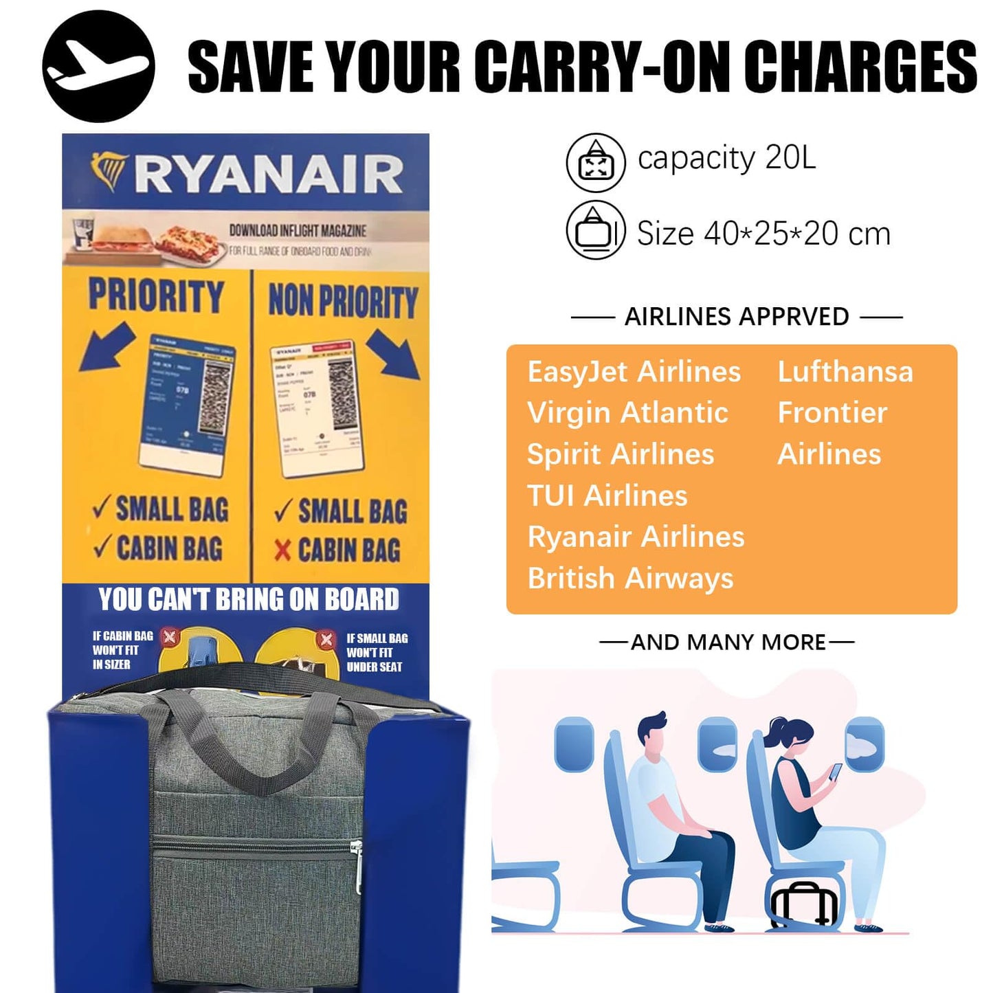 CNMTCCO for Ryanair Cabin Bag 40x20x25