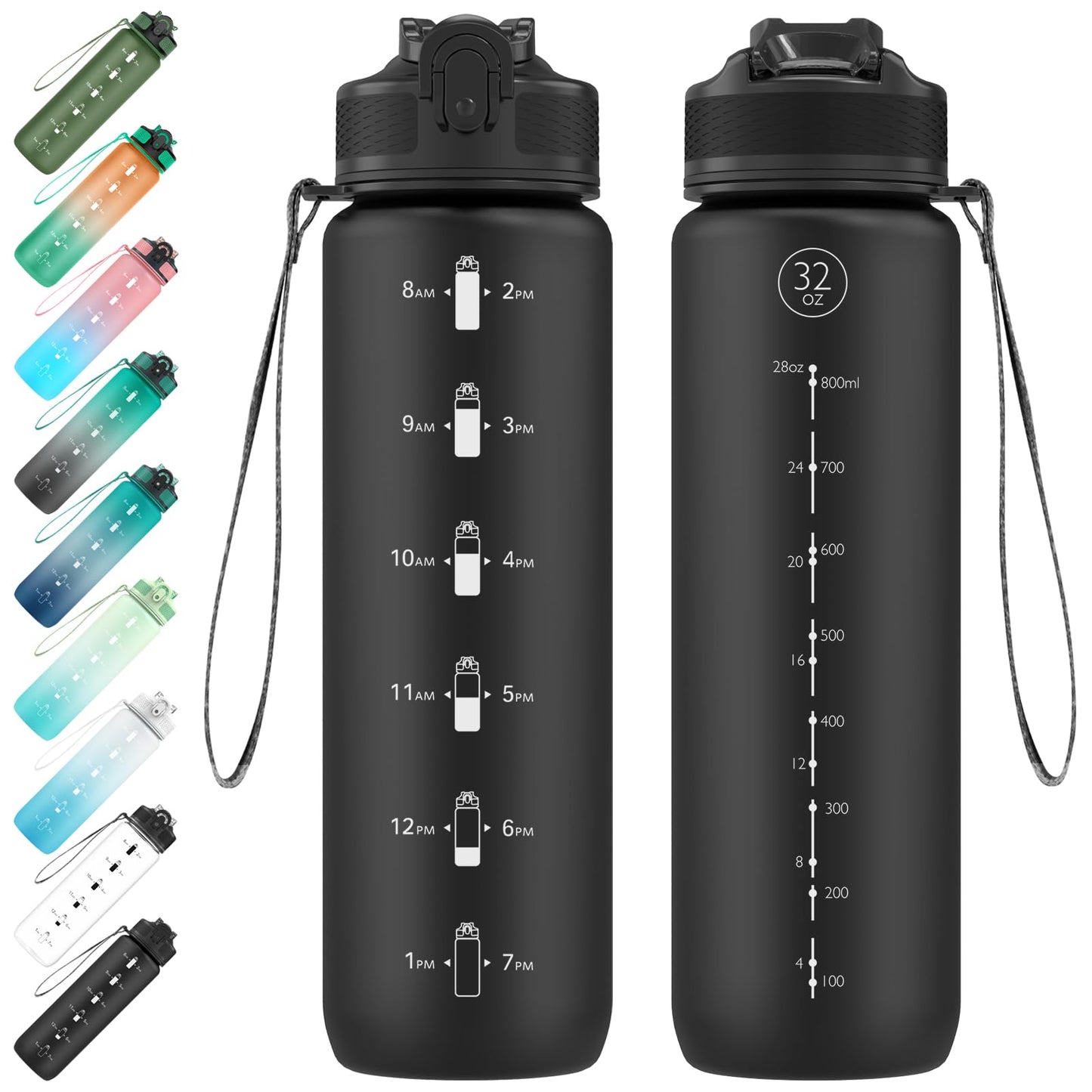 EYQ Water Bottle 1L / 500ML, 16oz / 32oz Leak-Proof Motivational Sports Drinks Bottle with Time Marker, Tritan BPA-Free, Drinking Waterbottles for Fitness, School, Gym, Outdoor Sports