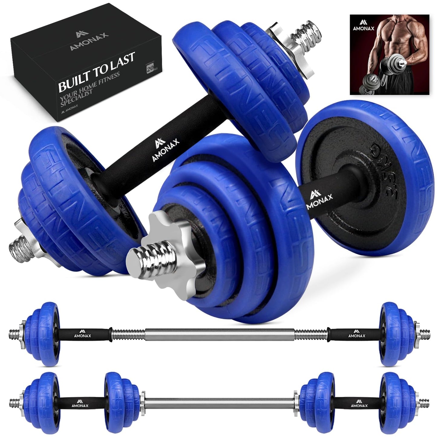 Amonax 20kg 30kg Cast Iron Adjustable Dumbbells