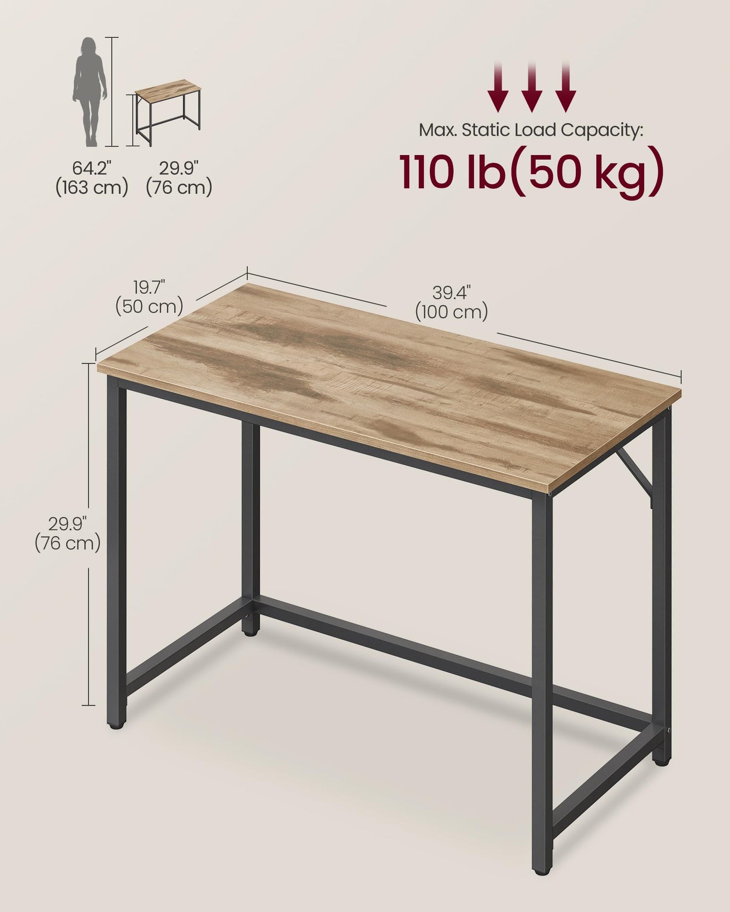 VASAGLE Computer Desk, Writing Desk, Small Office Table