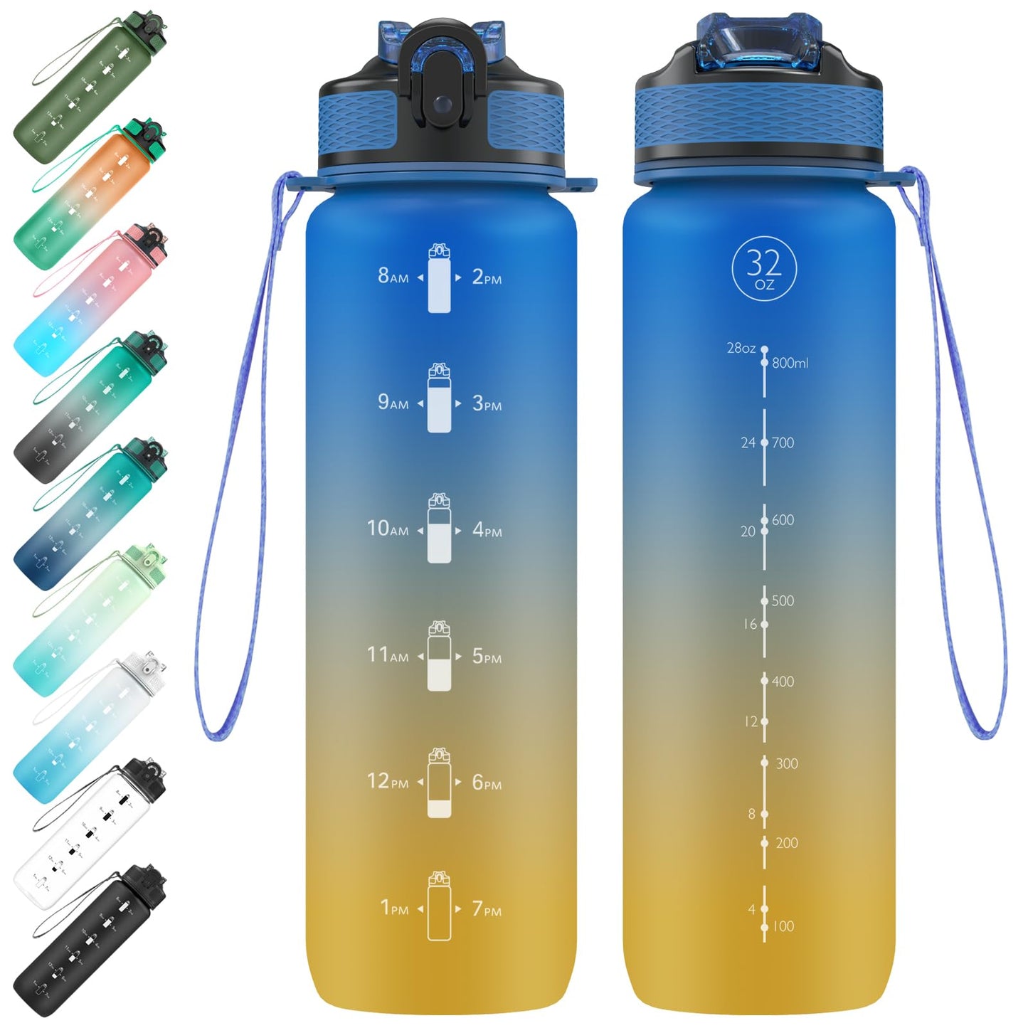 EYQ Water Bottle 1L / 500ML, 16oz / 32oz Leak-Proof Motivational Sports Drinks Bottle with Time Marker, Tritan BPA-Free, Drinking Waterbottles for Fitness, School, Gym, Outdoor Sports