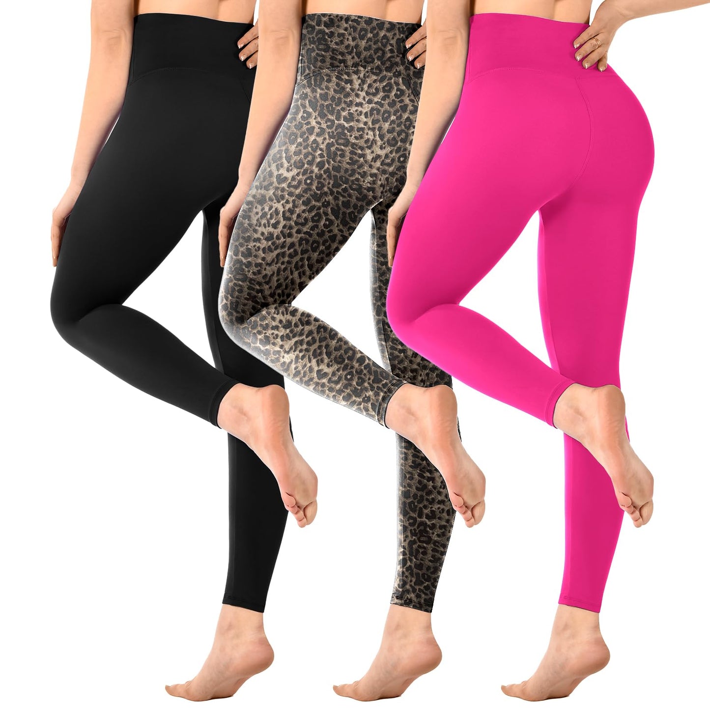 SINOPHANT Pack of 3 Women's High Waist Opaque Black Leggings for Gym Yoga Sports
