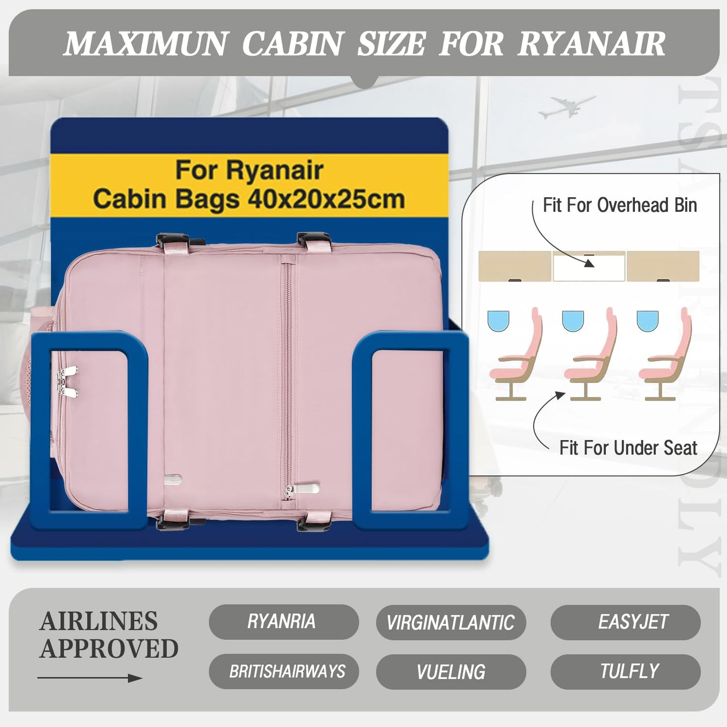 for Ryanair Cabin Bags 40x20x25 Underseat Cabin