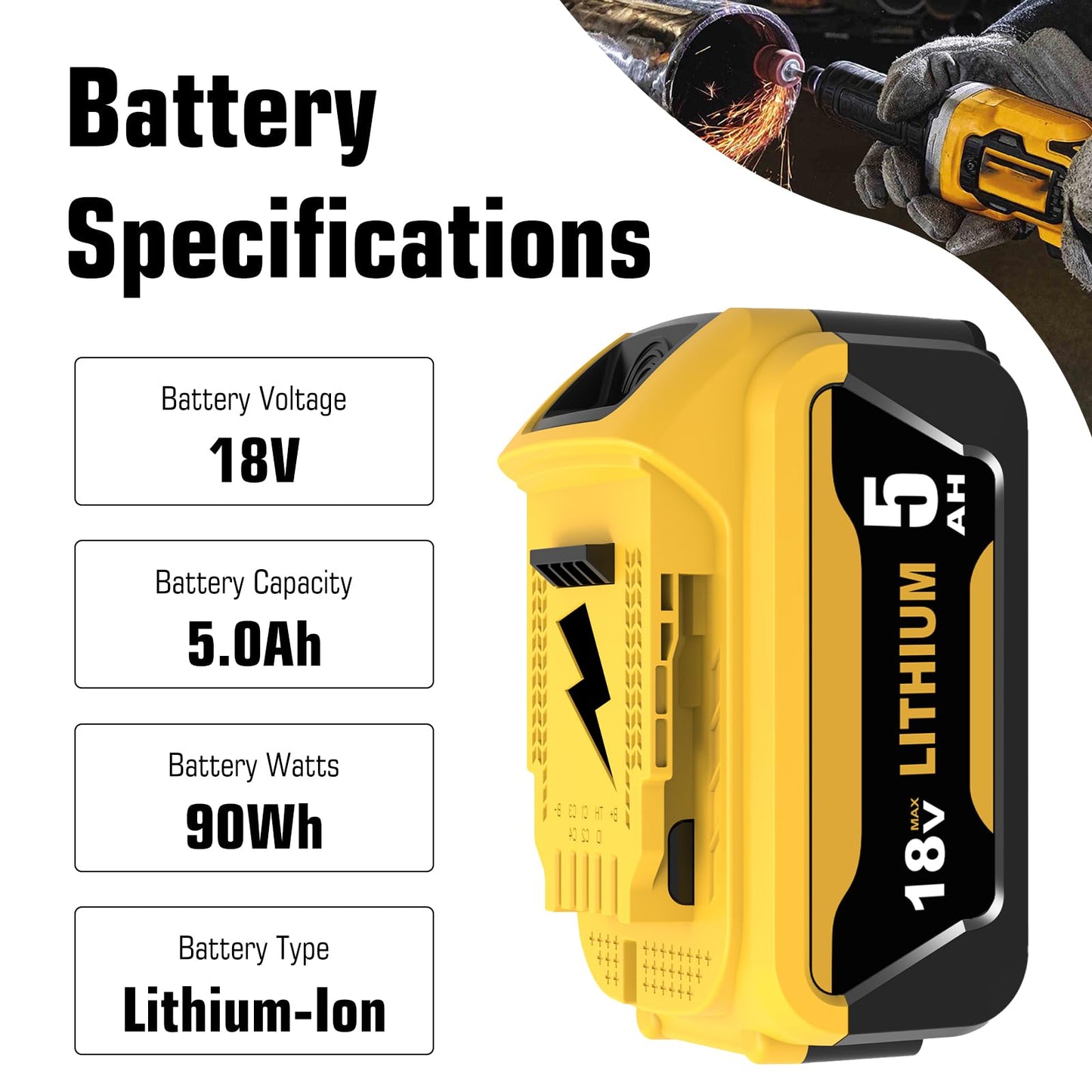 2 Pack Replacement for Dewalt battery 18V 5Ah DCB184 DCB182 DCB181 DCB180 DCB201 DCB200 DCB204 with LED Indicator