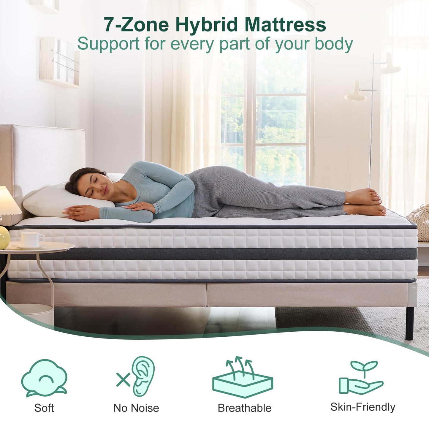 Twirest Double Mattress, Hybrid Memory Foam and Spring Mattress, Zonal Support, Decompression, Medium Firm, Soft and Breathable Cloth, Rolled-in-Box, 135x190x22cm