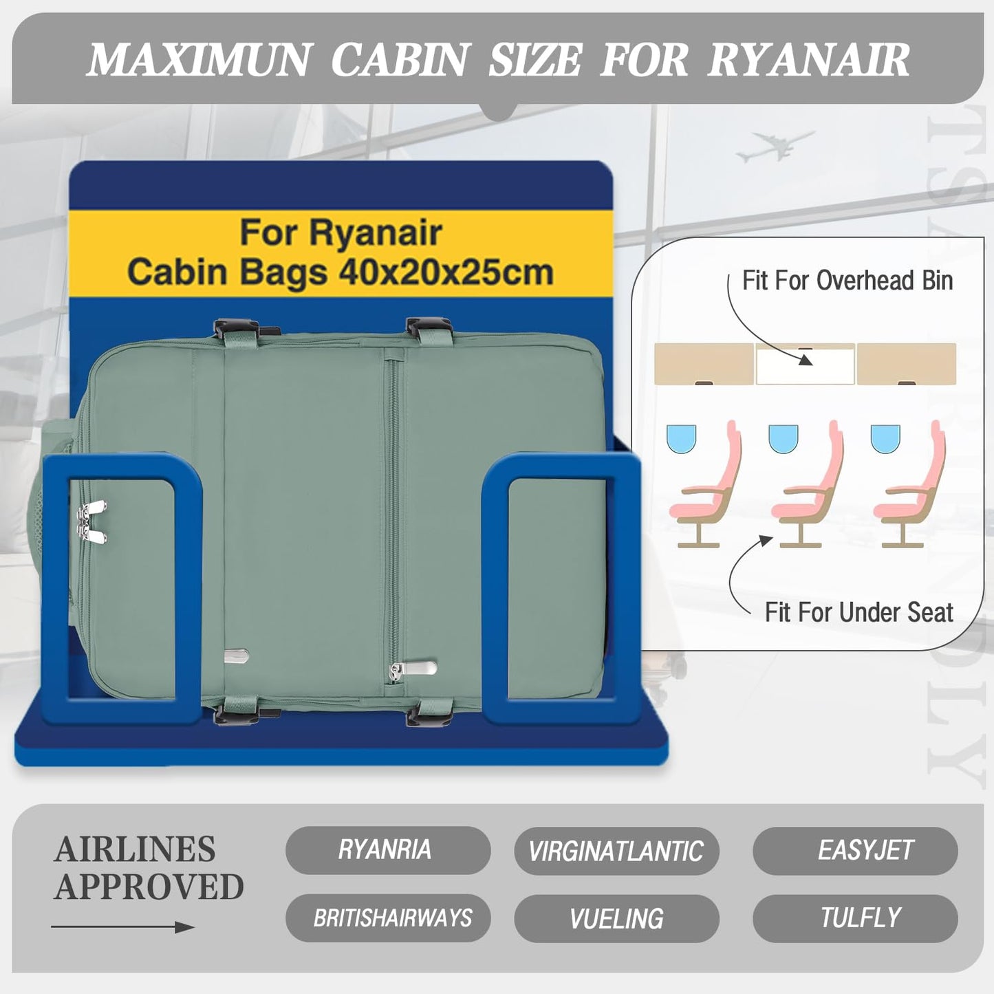 for Ryanair Cabin Bags 40x20x25 Underseat Cabin