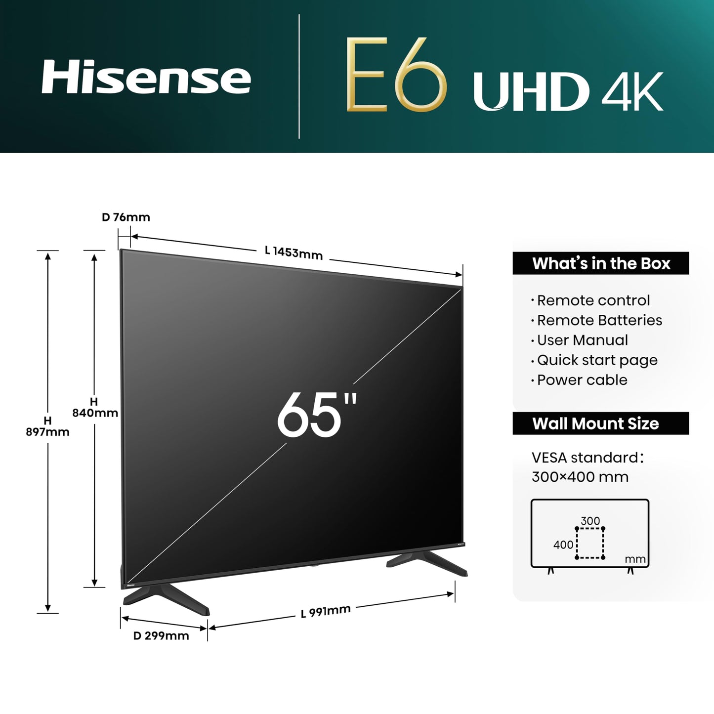 Hisense 43 Inch 4K Smart TV 43E6NTUK - Dolby Vision, Game Mode PLUS with 60Hz VRR ALLM, Smooth Motion, AI Sports Mode, Vidaa OS with Freely, Youtube, Netflix and Disney+ & Now TV (2024 Model)