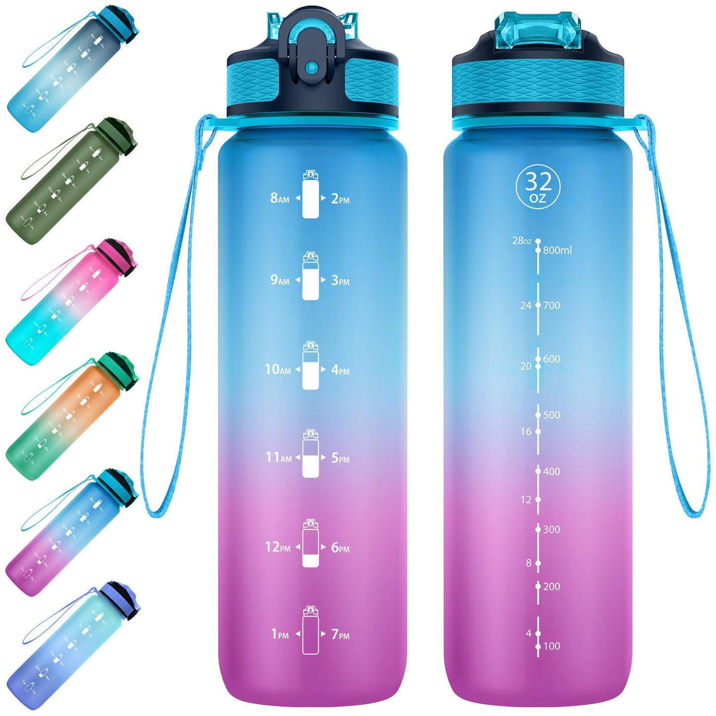 EYQ Water Bottle 1L / 500ML, 16oz / 32oz Leak-Proof Motivational Sports Drinks Bottle with Time Marker, Tritan BPA-Free, Drinking Waterbottles for Fitness, School, Gym, Outdoor Sports