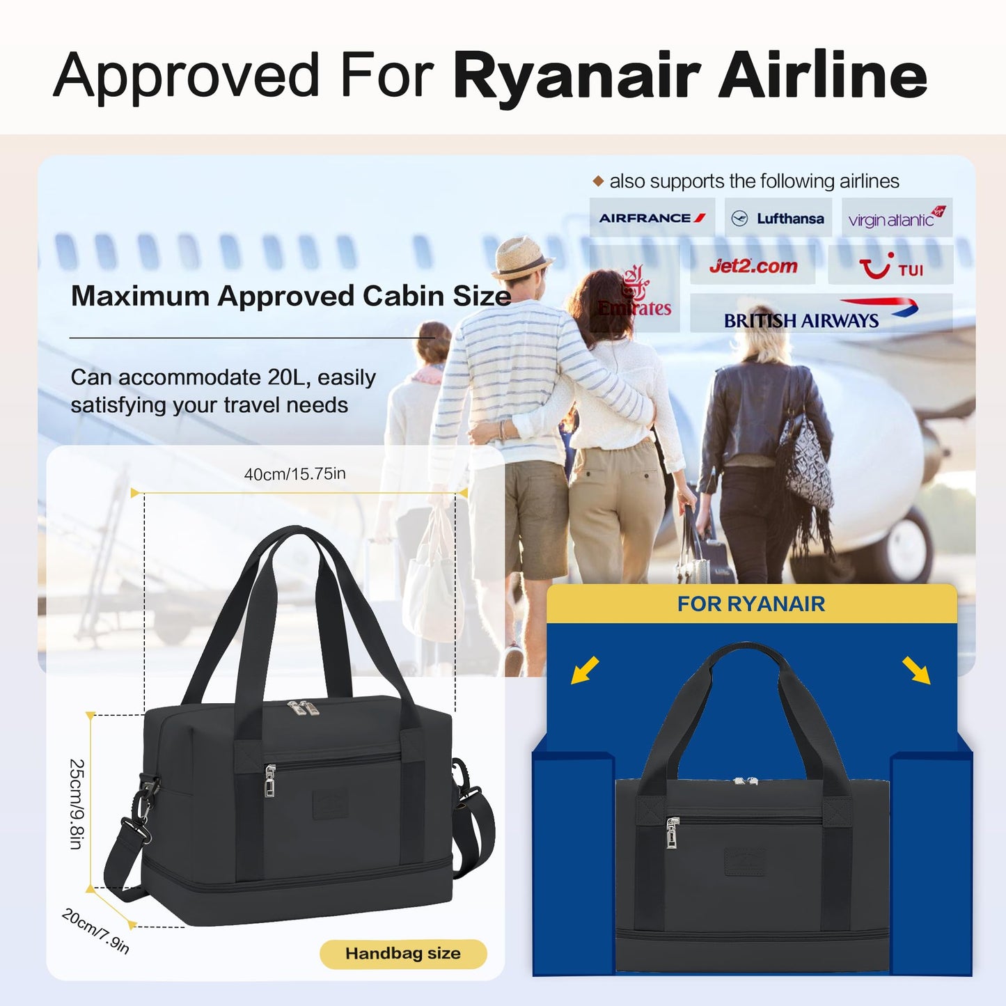 for Ryanair Cabin Bags 40x20x25 Underseat Cabin Bag