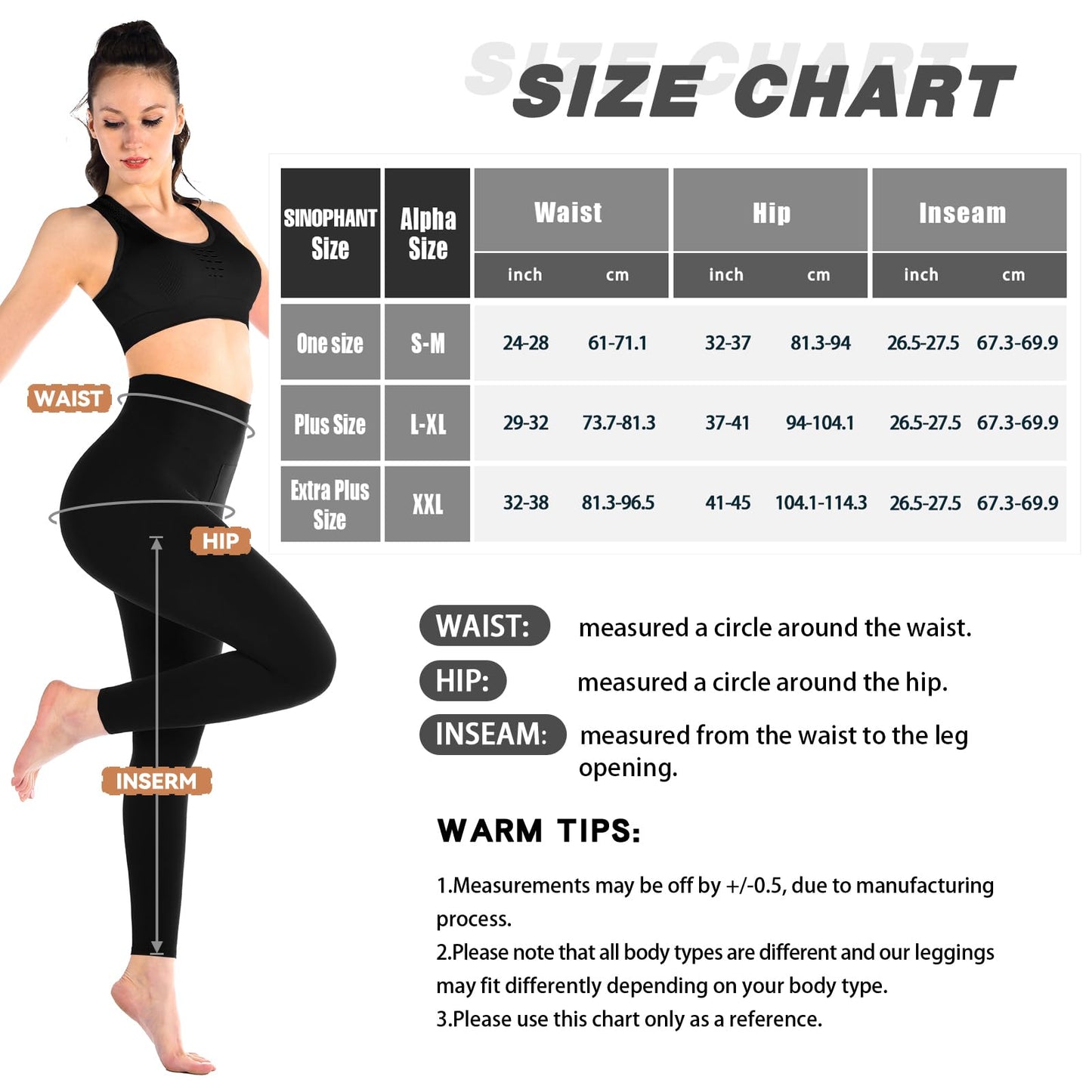 SINOPHANT Pack of 3 Women's High Waist Opaque Black Leggings for Gym Yoga Sports