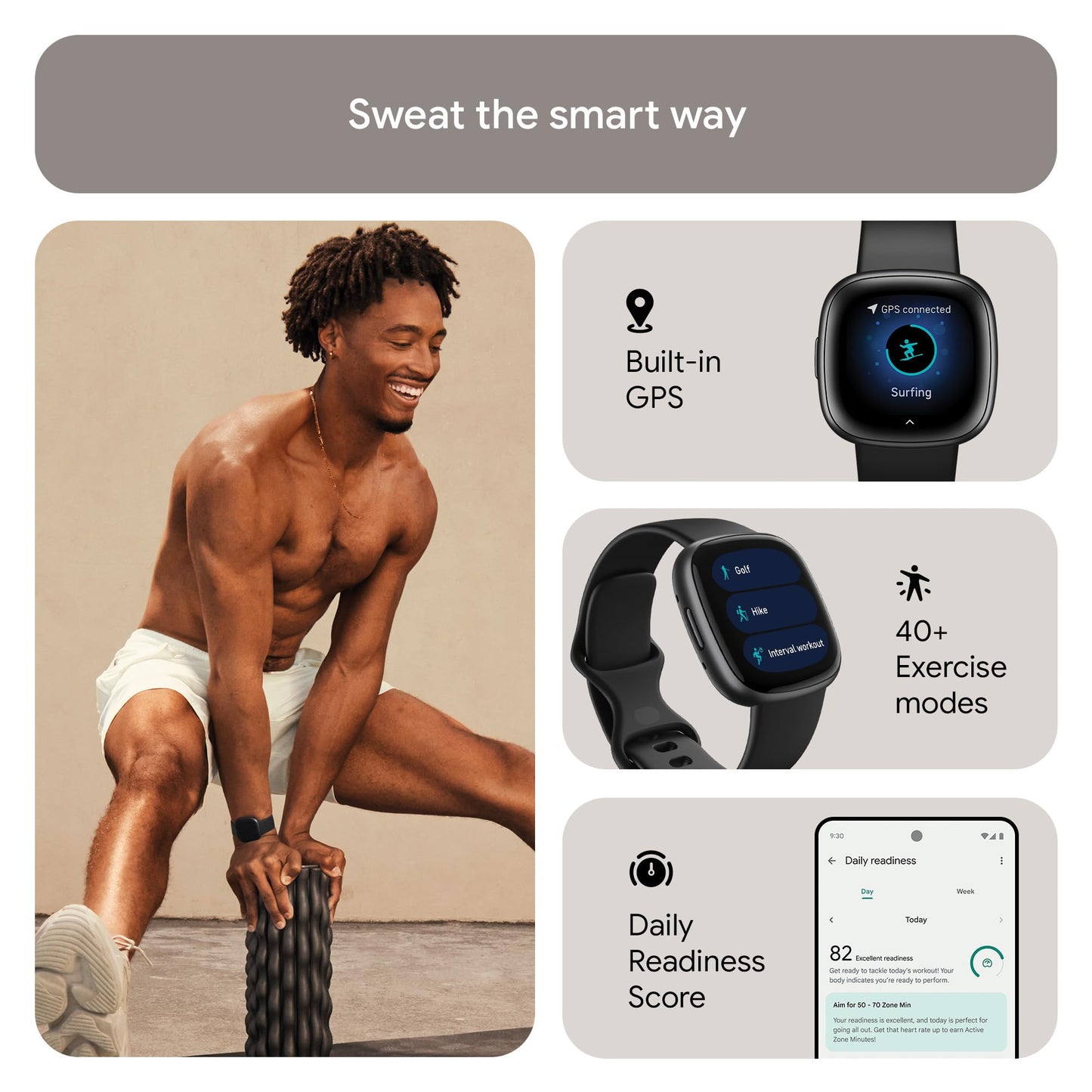 Google Fitbit Versa 4 Fitness Smartwatch with built-in GPS and up to 6 days battery life - compatible with iOS 15 or higher & Android OS 9.0 or higher