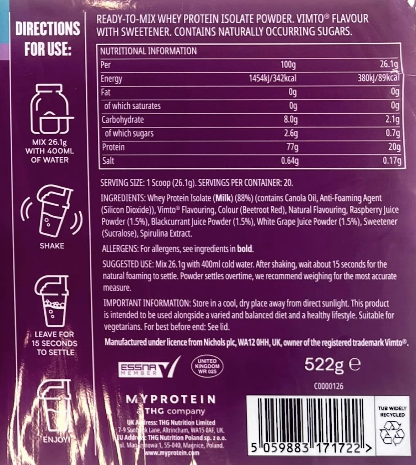 Myprotein Clear Whey Isolate, Peach Tea, 20 Servings
