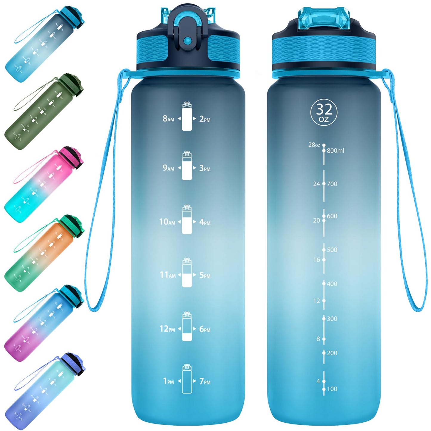 EYQ Water Bottle 1L / 500ML, 16oz / 32oz Leak-Proof Motivational Sports Drinks Bottle with Time Marker, Tritan BPA-Free, Drinking Waterbottles for Fitness, School, Gym, Outdoor Sports