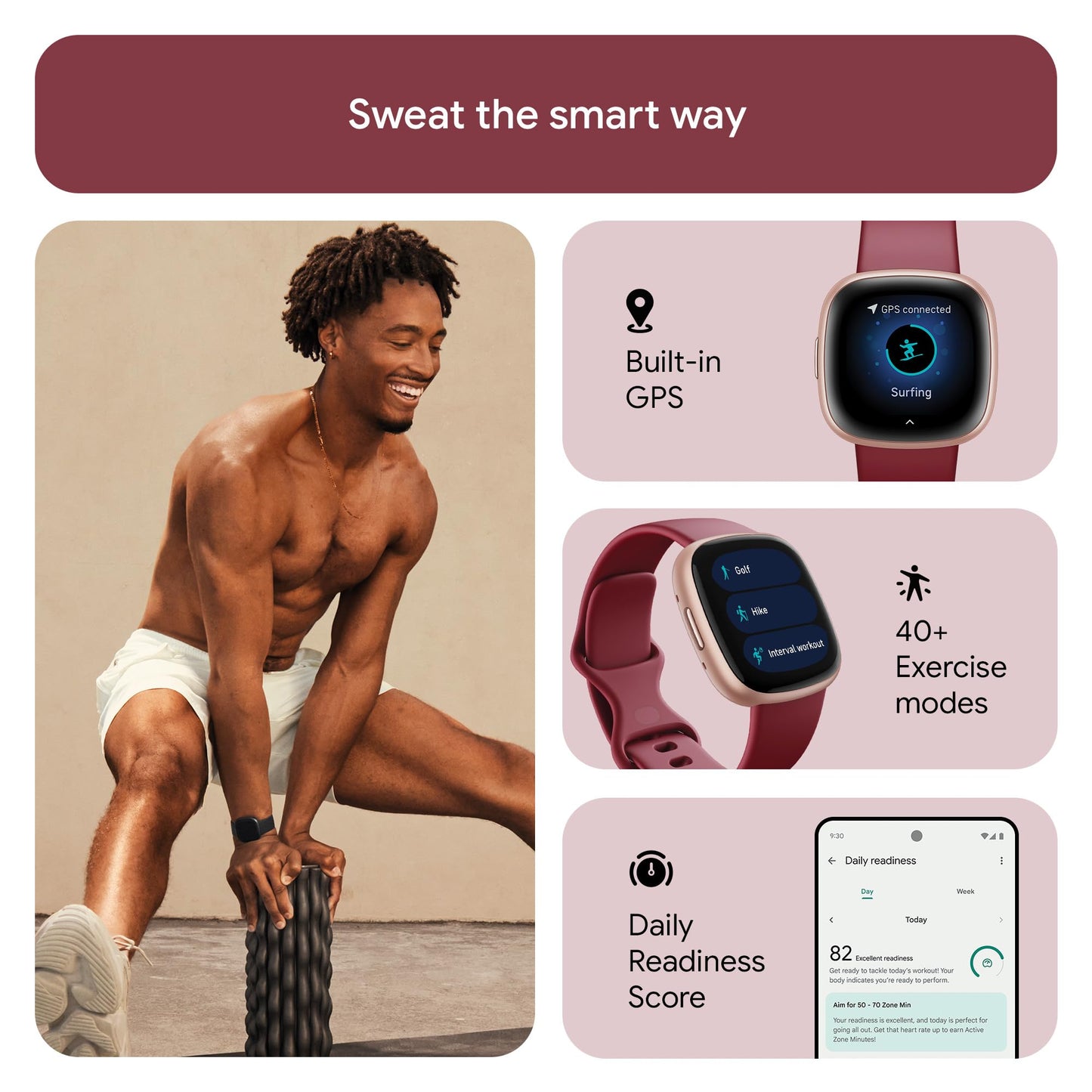 Google Fitbit Versa 4 Fitness Smartwatch with built-in GPS and up to 6 days battery life - compatible with iOS 15 or higher & Android OS 9.0 or higher