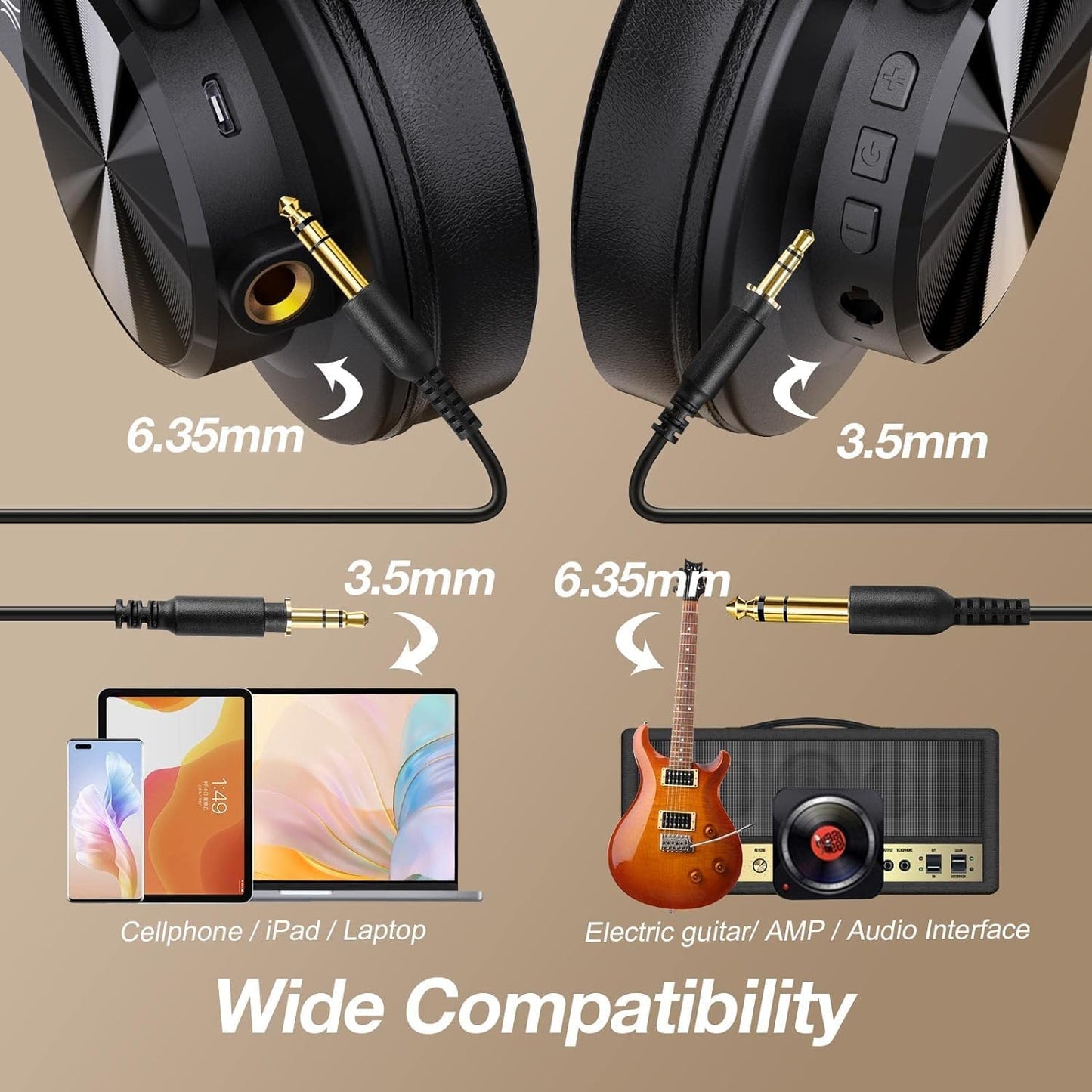 OneOdio A70 Bluetooth Headphones Over Ear, 72 Hrs Playtime, Monitor Level Stereo Sound Quality, Foldable Wireless&Wired DJ Headphone, Professional Studio Headphones for DJ/TV/PC/Phone
