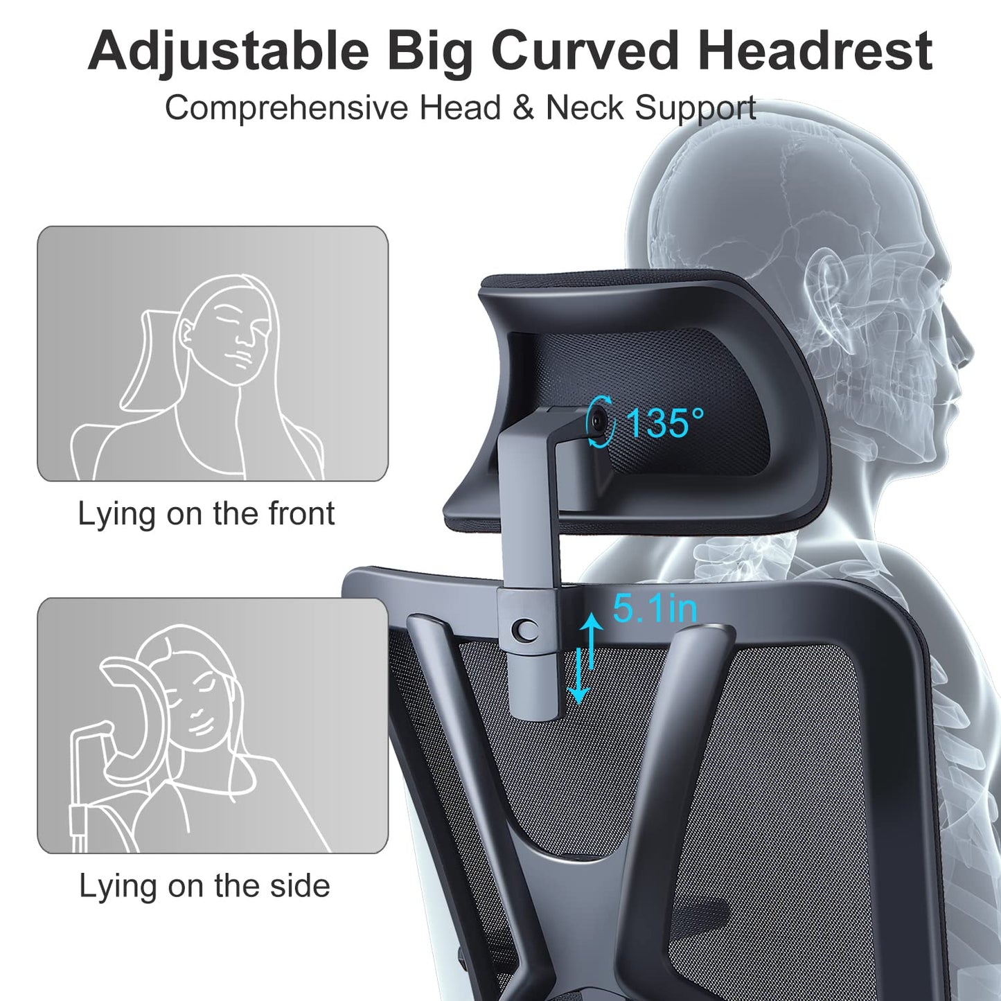 Ticova Ergonomic Office Chair - High Back Desk Chair with Adjustable Lumbar Support