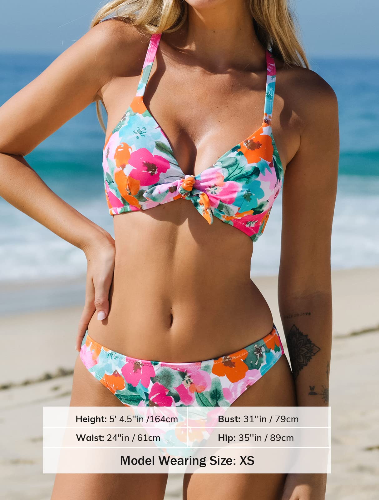 CUPSHE Women's Bikini Sets V Neck Knot Bunny Tie Low Waisted