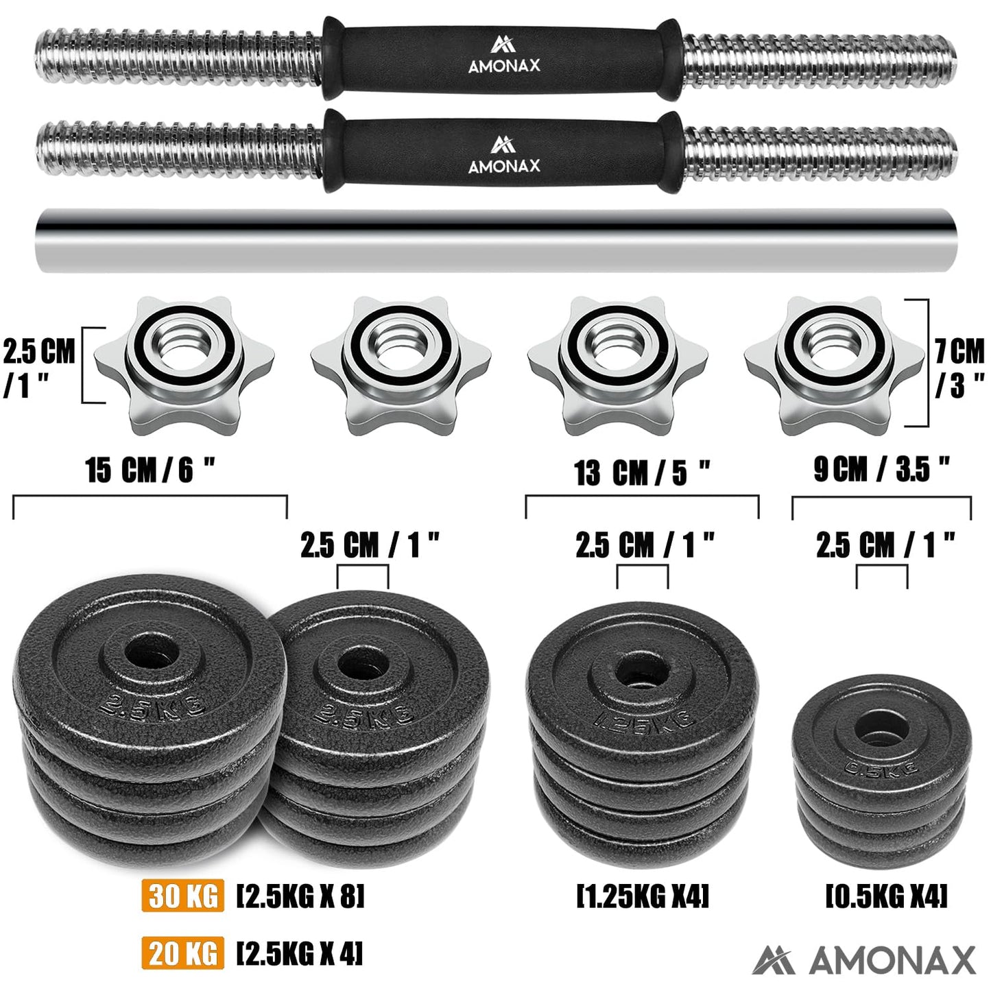 Amonax 20kg 30kg Cast Iron Adjustable Dumbbells