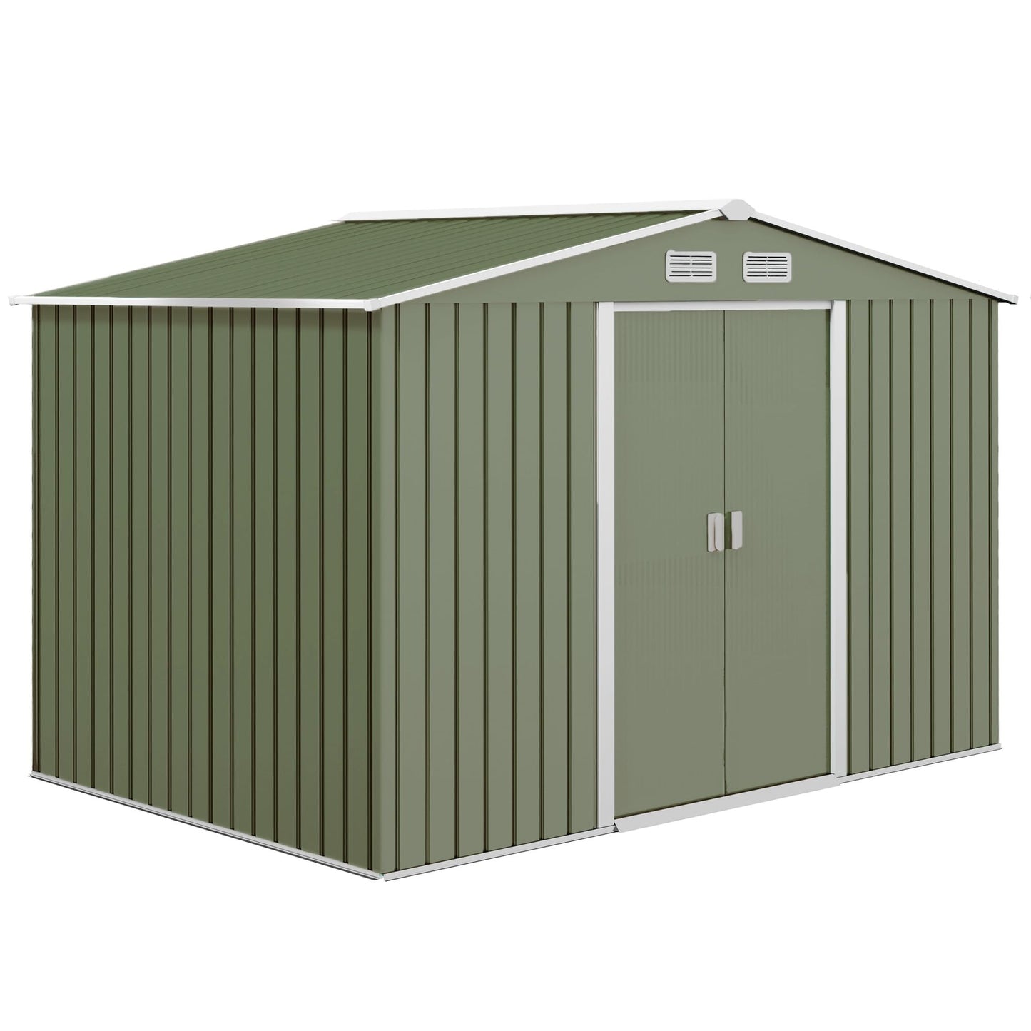 Outsunny 9 x 6ft Metal Garden Shed, Outdoor Storage Tool House with Ventilation Slots, Foundation Kit and Lockable Double Doors, Brown