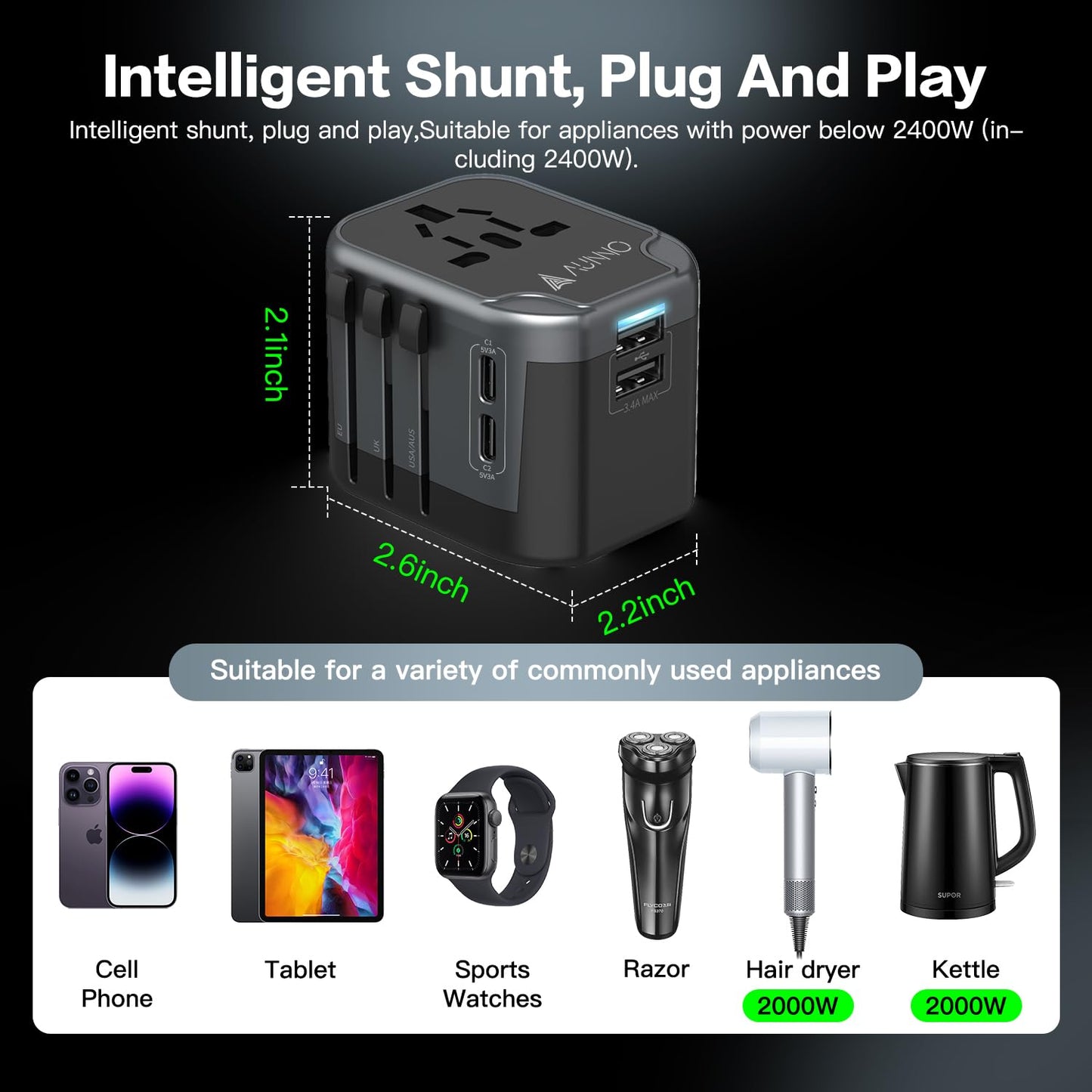 AUNNO Universal Travel Adapter, International Travel Plug