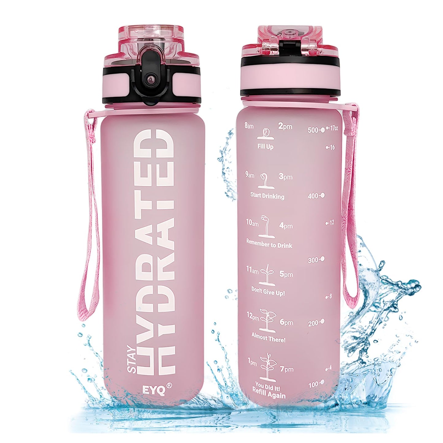EYQ Water Bottle 1L / 500ML, 16oz / 32oz Leak-Proof Motivational Sports Drinks Bottle with Time Marker, Tritan BPA-Free, Drinking Waterbottles for Fitness, School, Gym, Outdoor Sports